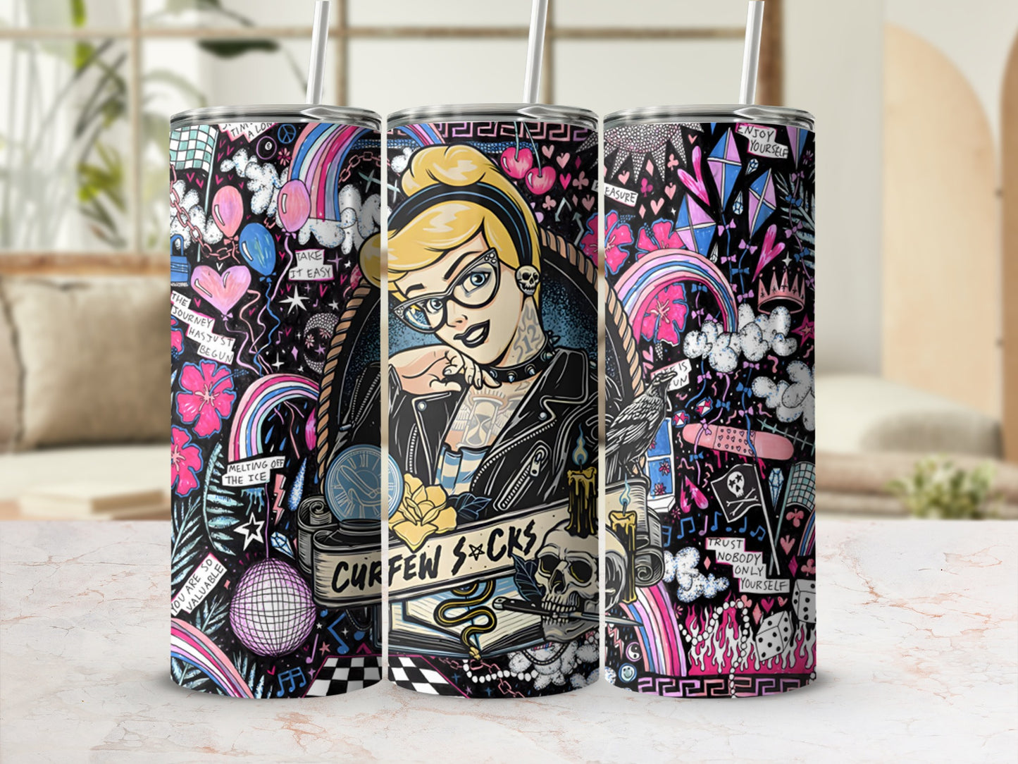 Cinderella with Tattoos and Leather Jacket Art Tumblers