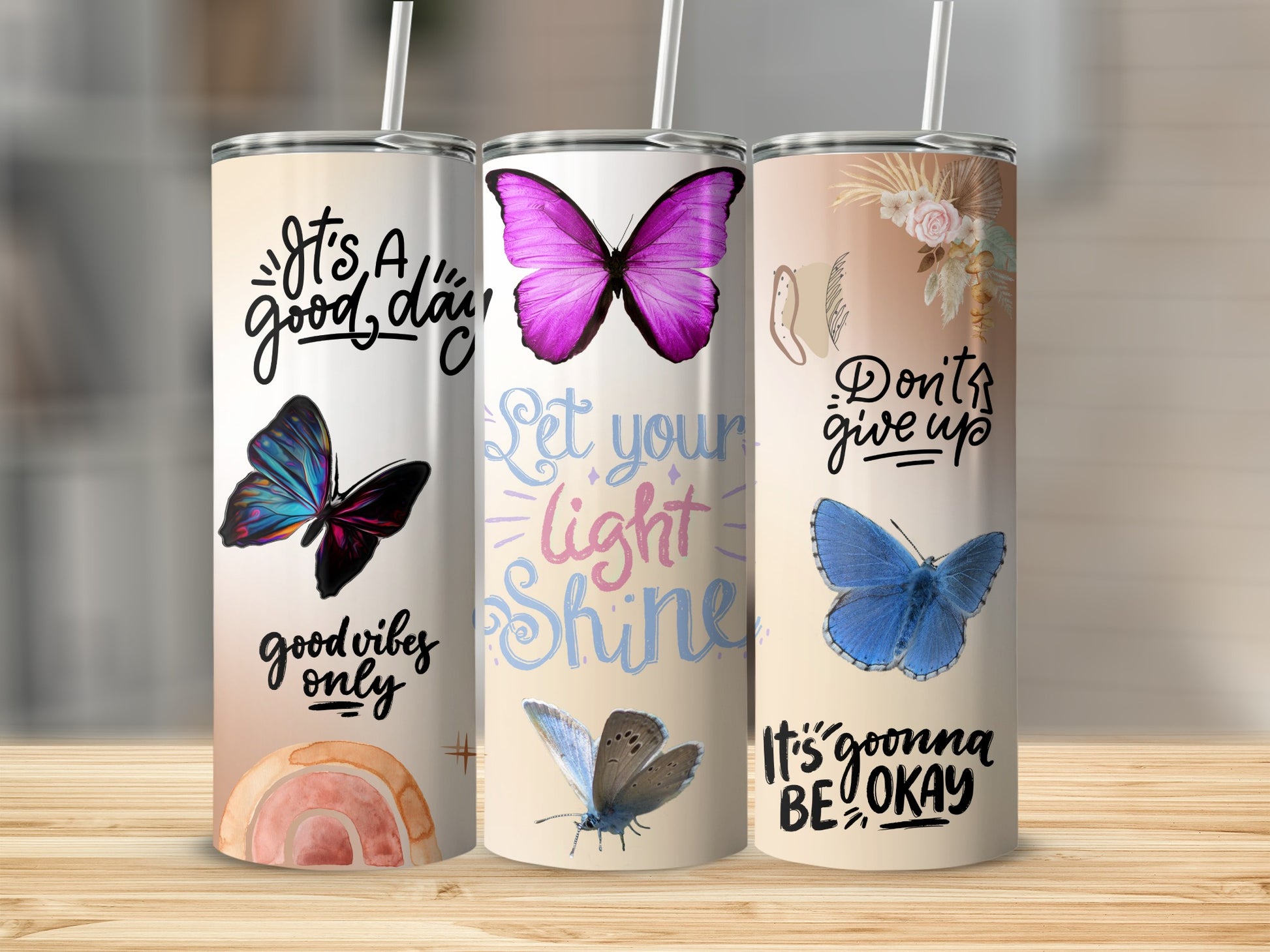 Inspirational Butterfly Design Stainless Steel Tumbler