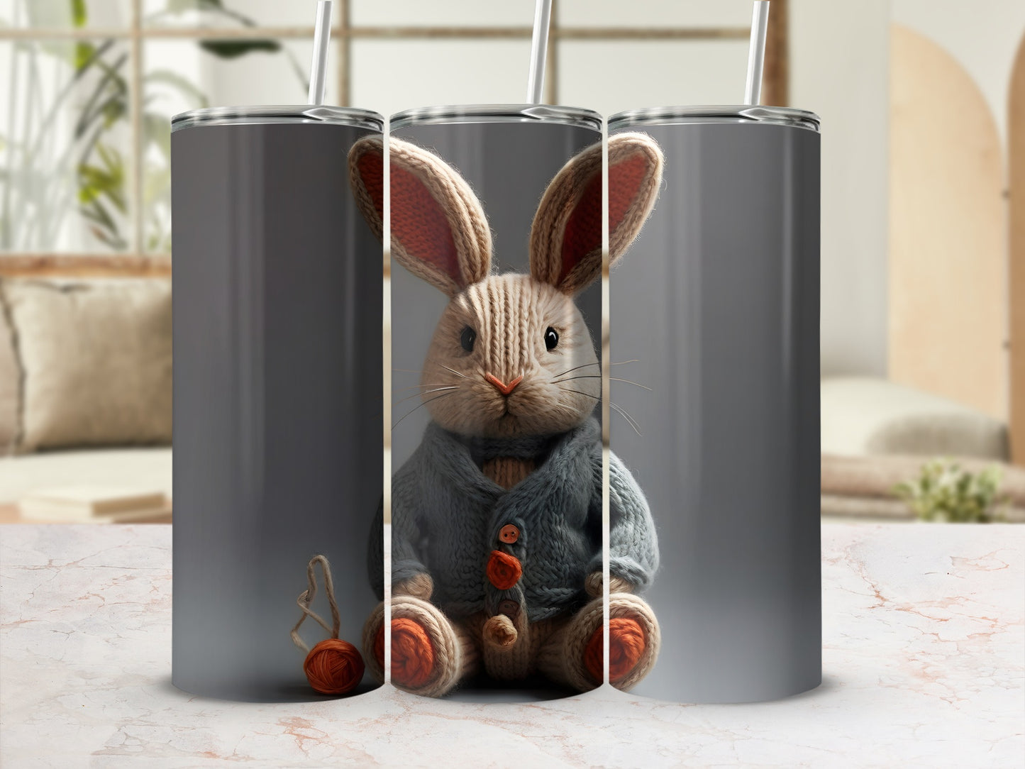 Adorable Knitted Bunny Character Tumbler Design product type