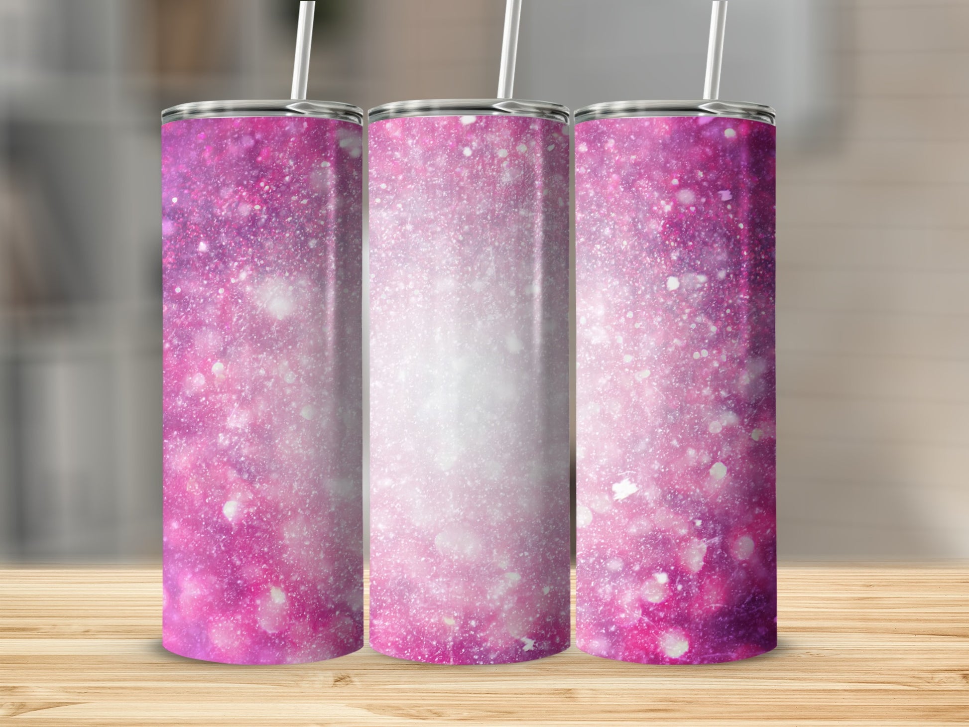 Pink and Purple Starry Tumbler with Straw Product