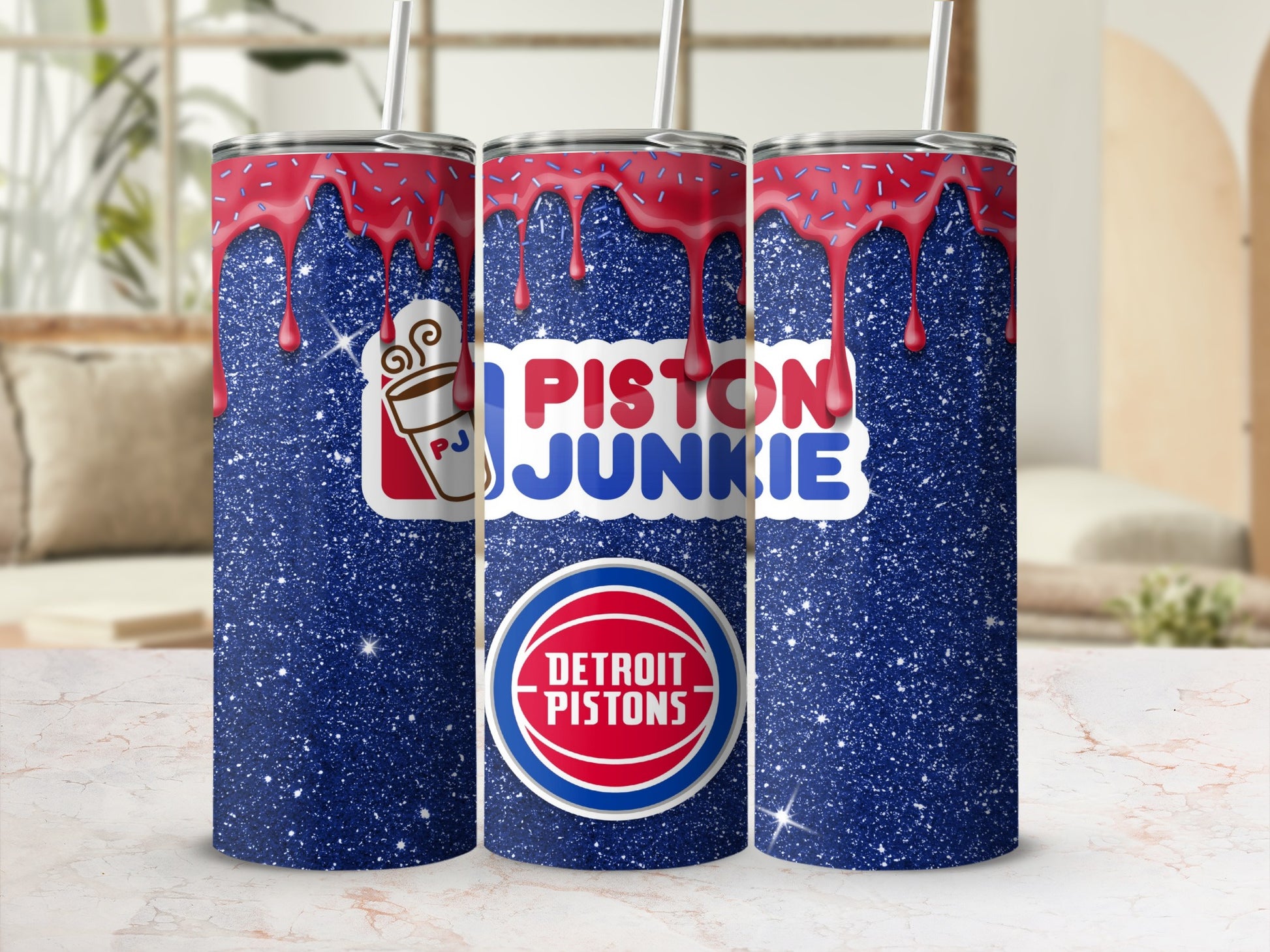 Piston Junkie Detroit Pistons Glitter Tumbler Cup