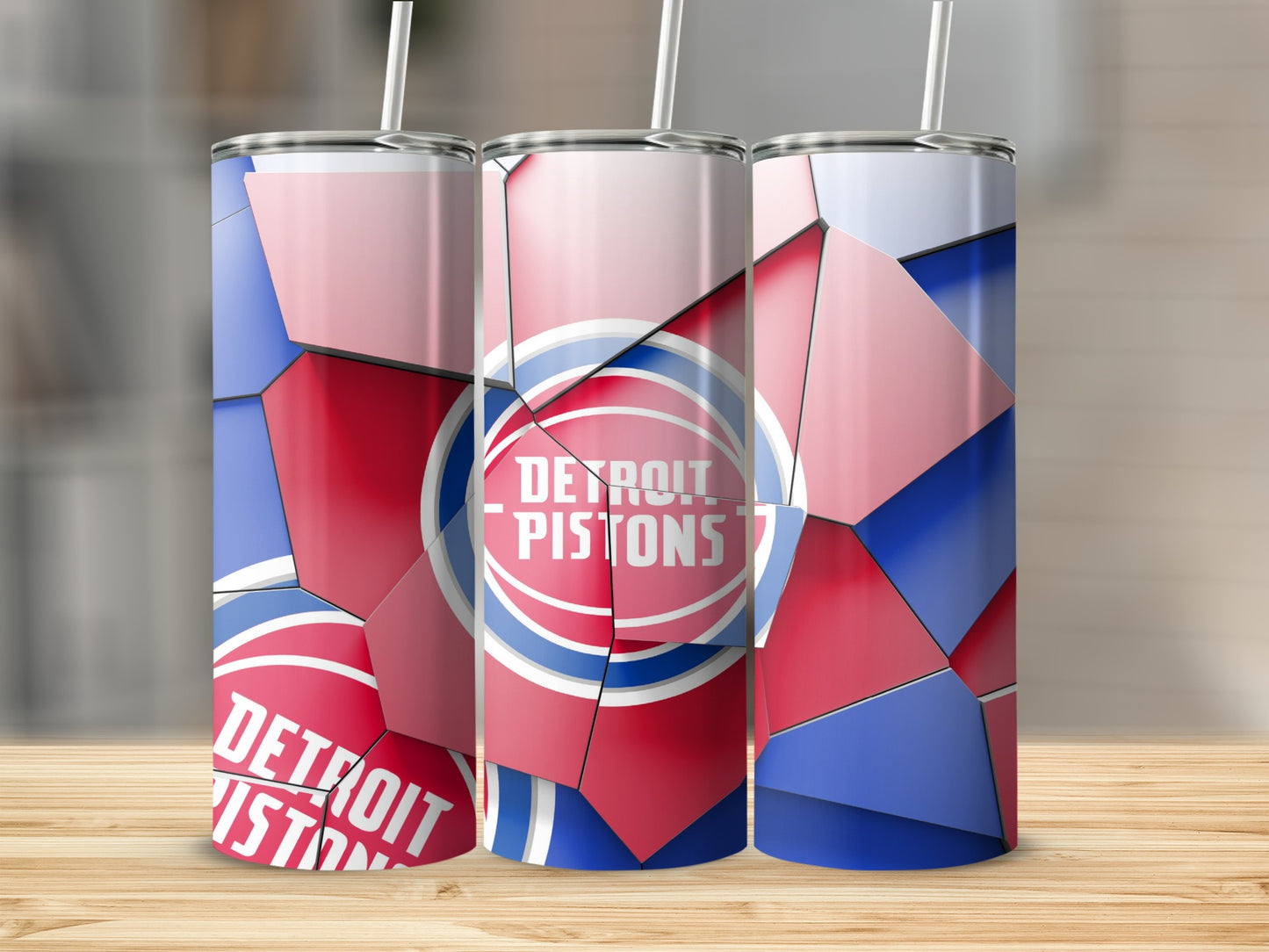 Detroit Pistons Fractured Design Emblem Team Colors Tumblers