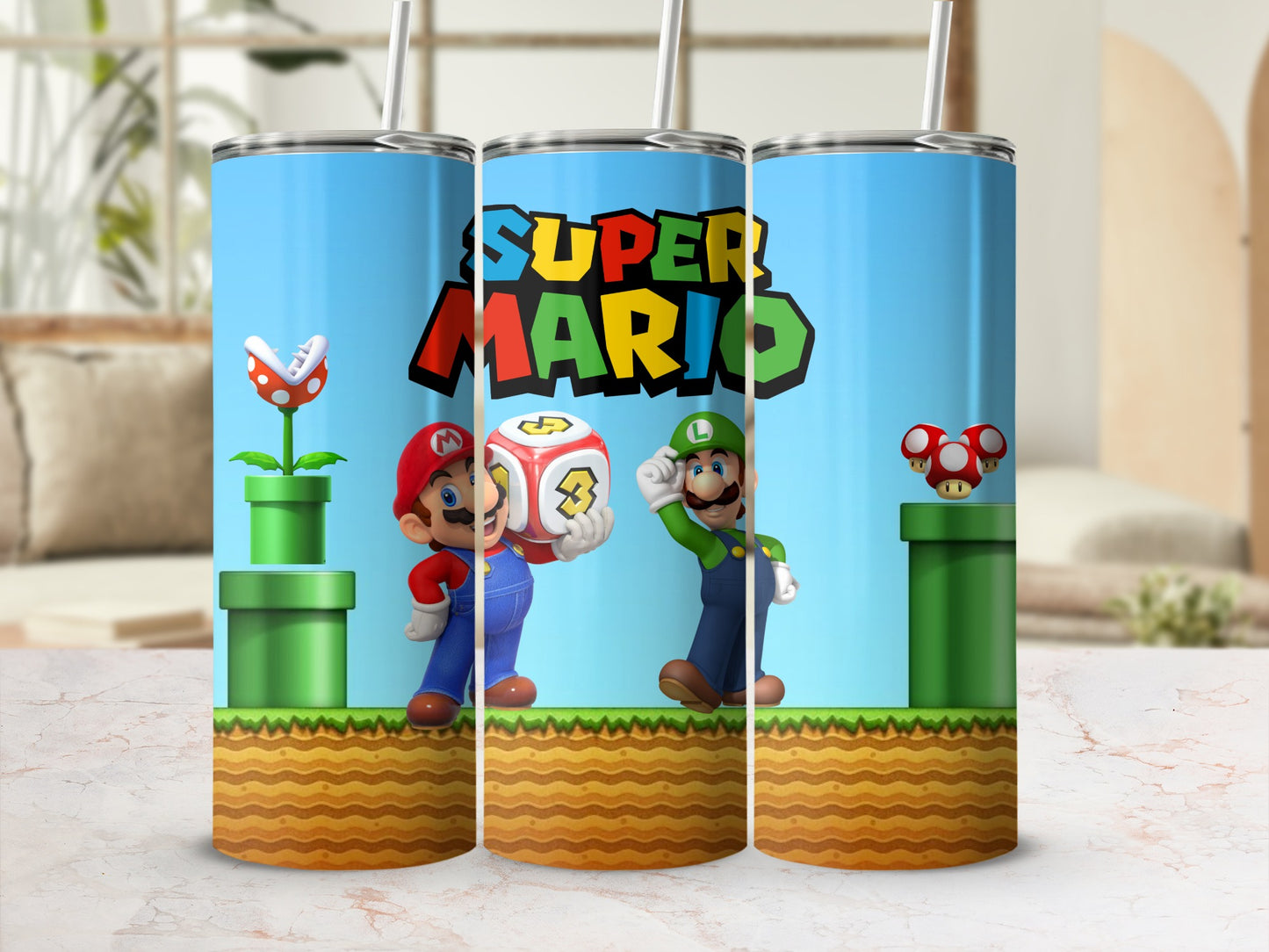 Super Mario Themed Tumbler with Characters Design