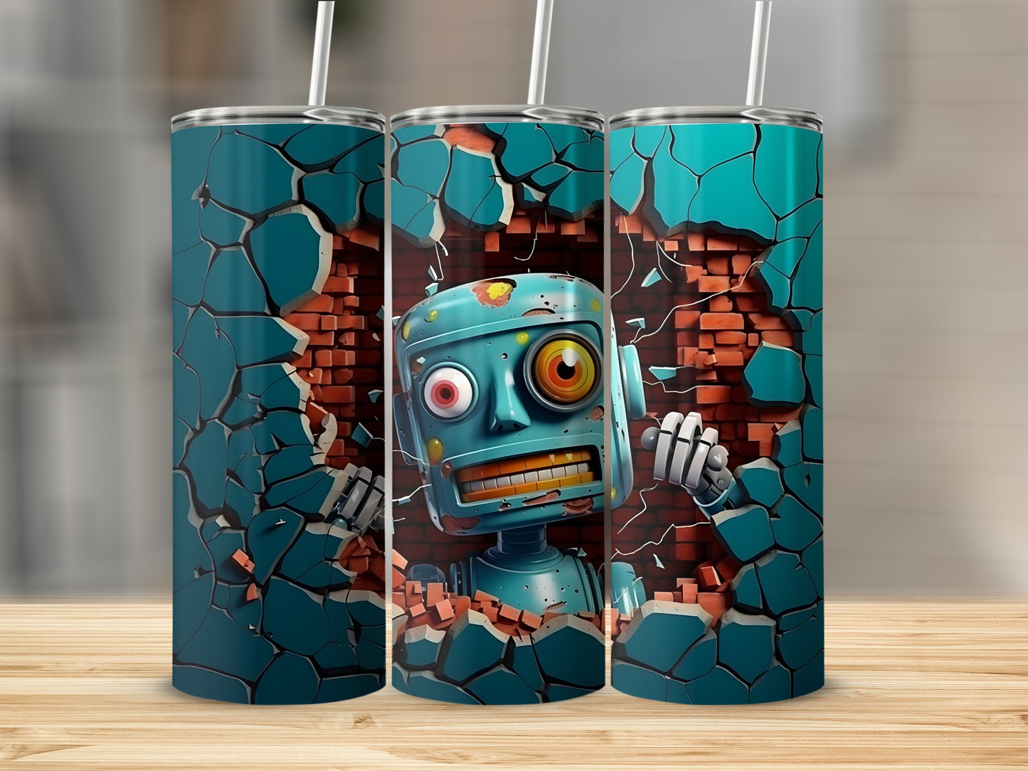 Robot Breaking Through Wall in Vivid Colors Tumbler