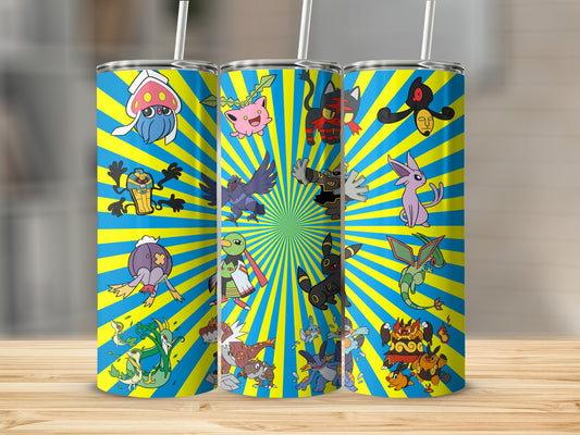 Vibrant Cartoon Character Solar Burst Design Tumbler
