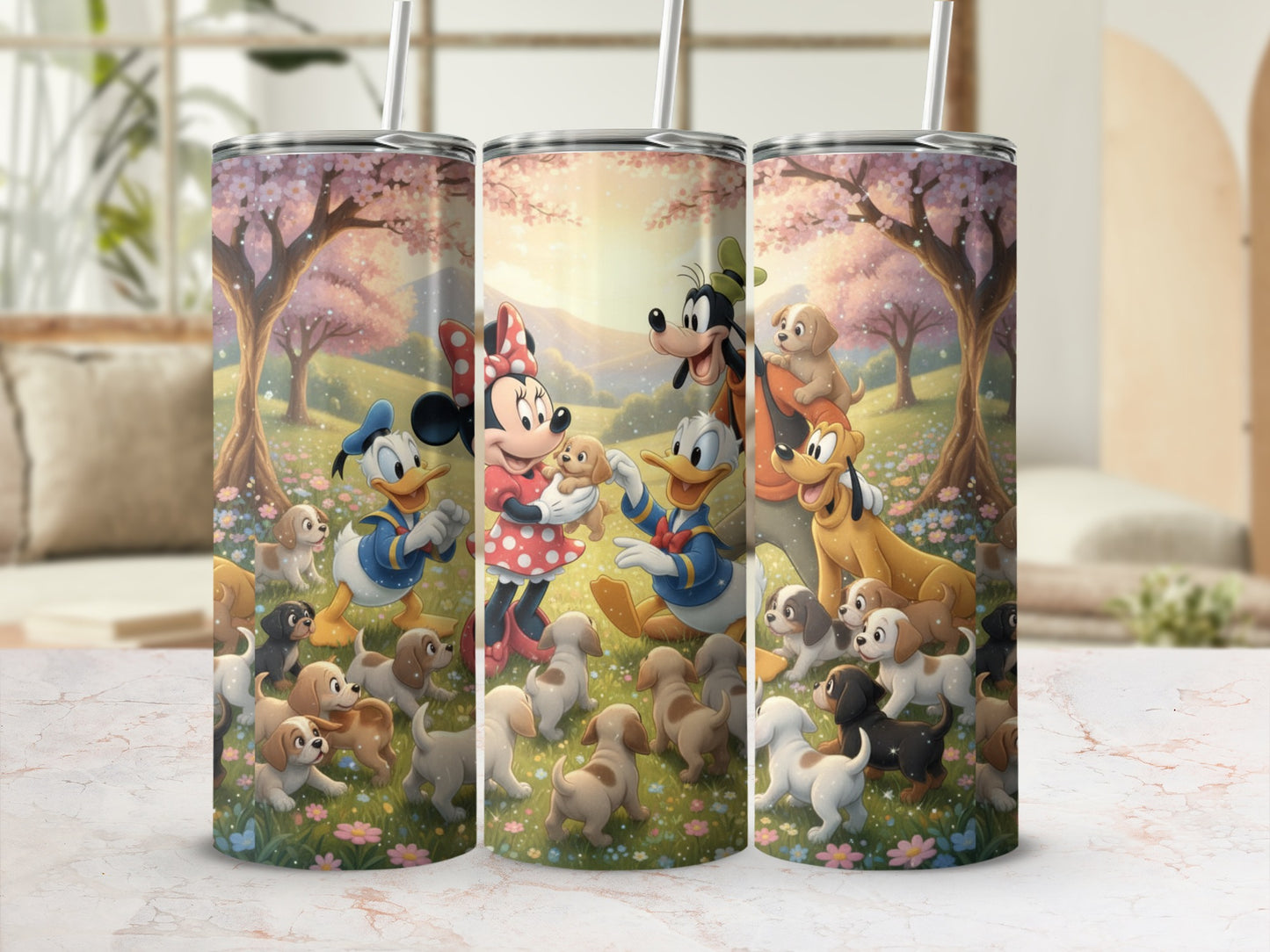 Adorable Cartoon Characters and Puppies Tumbler