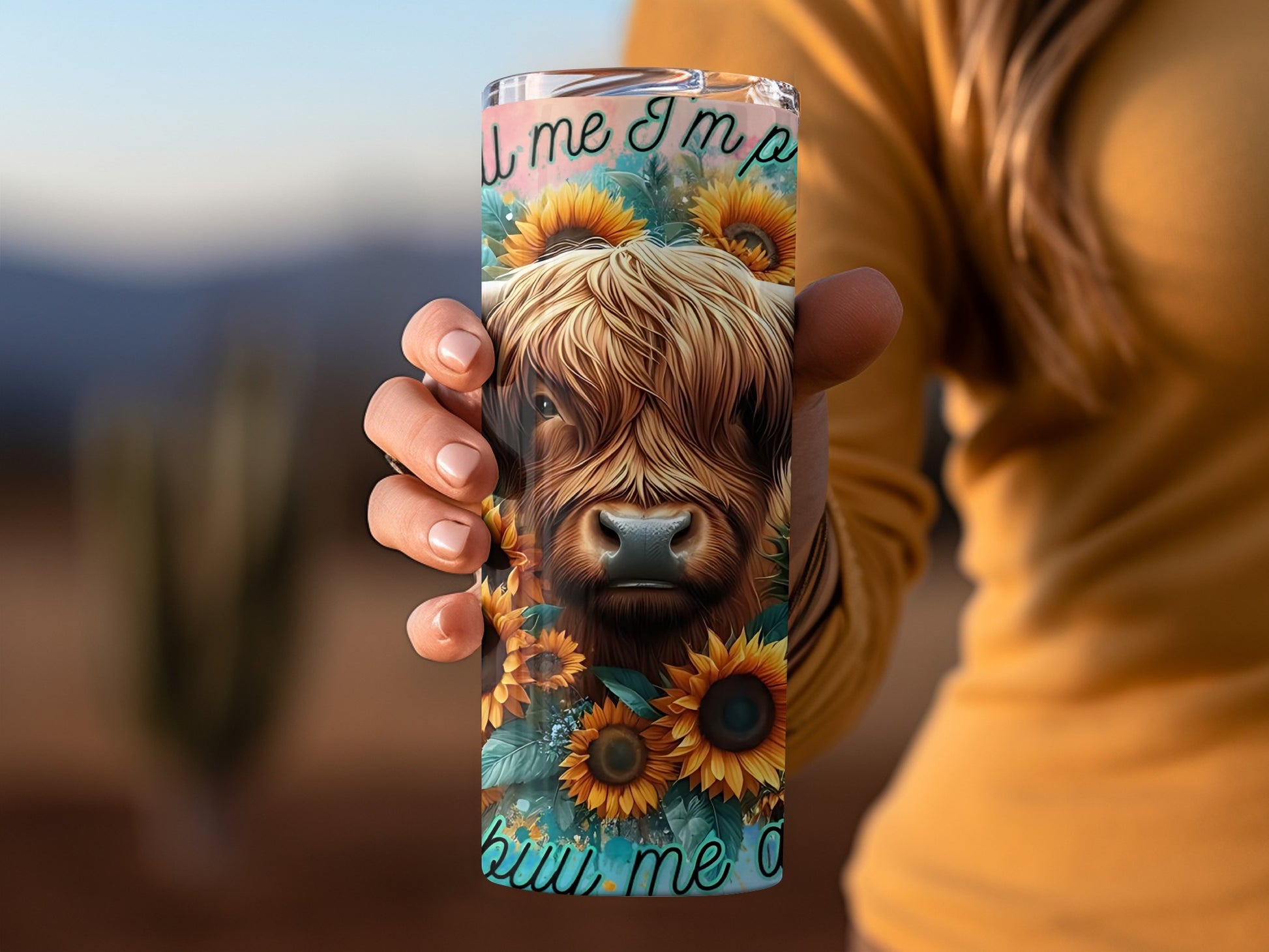 Highland Cow with Sunflowers Graphic Tumbler Product