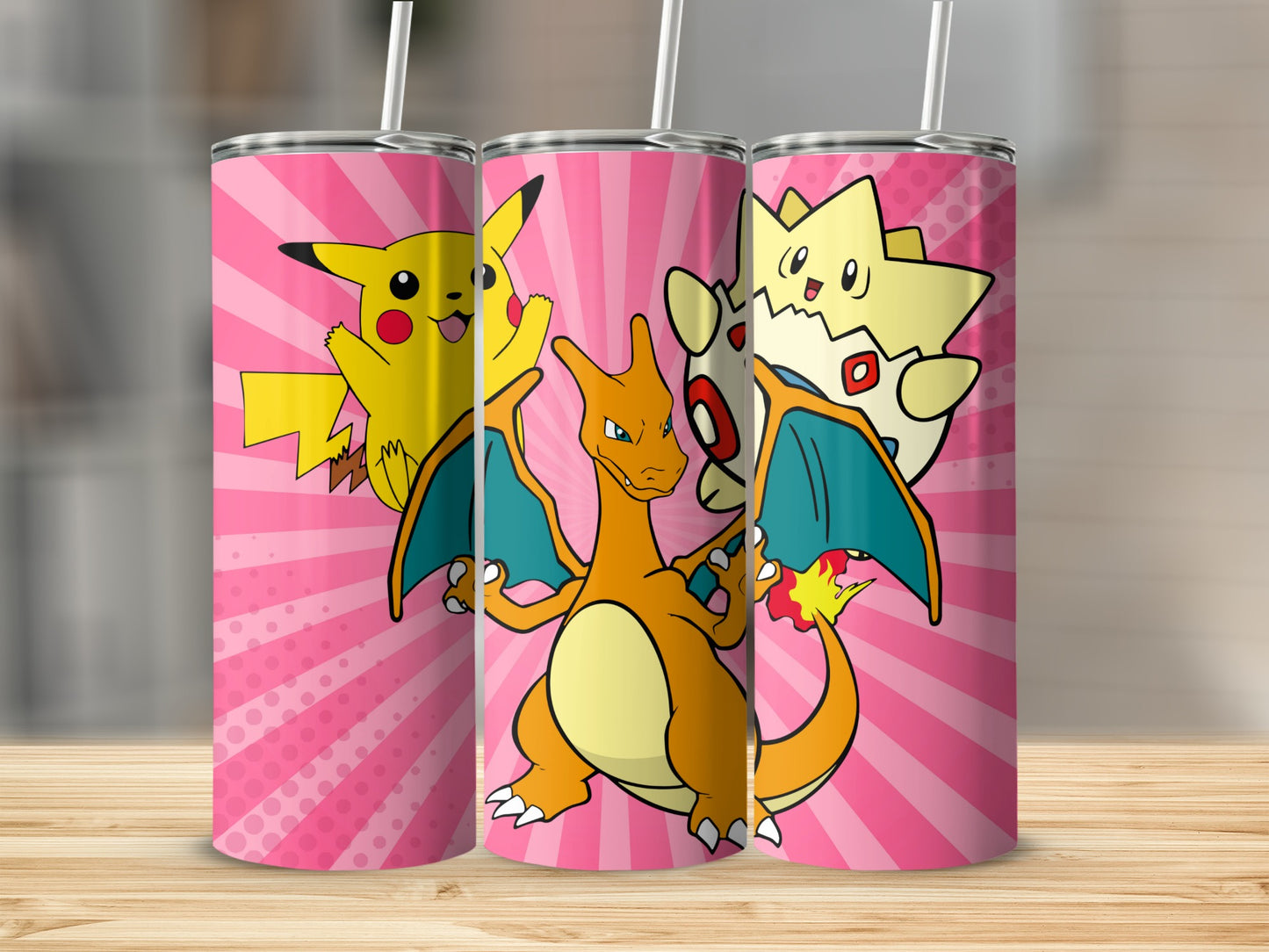 Colorful Pikachu Charizard Togepi Characters Tumbler