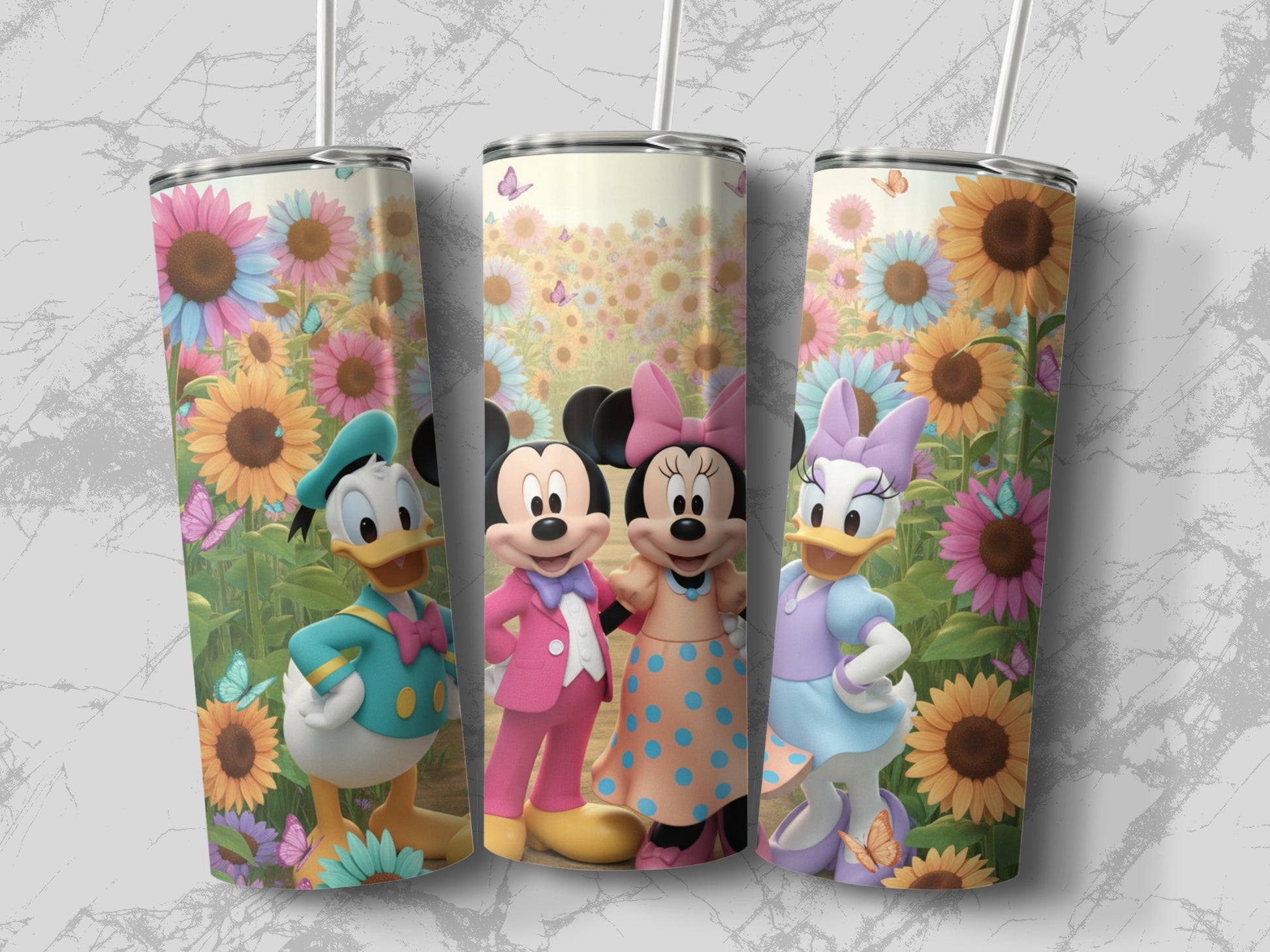 Colorful Cartoon Characters and Flowers Tumbler Cup