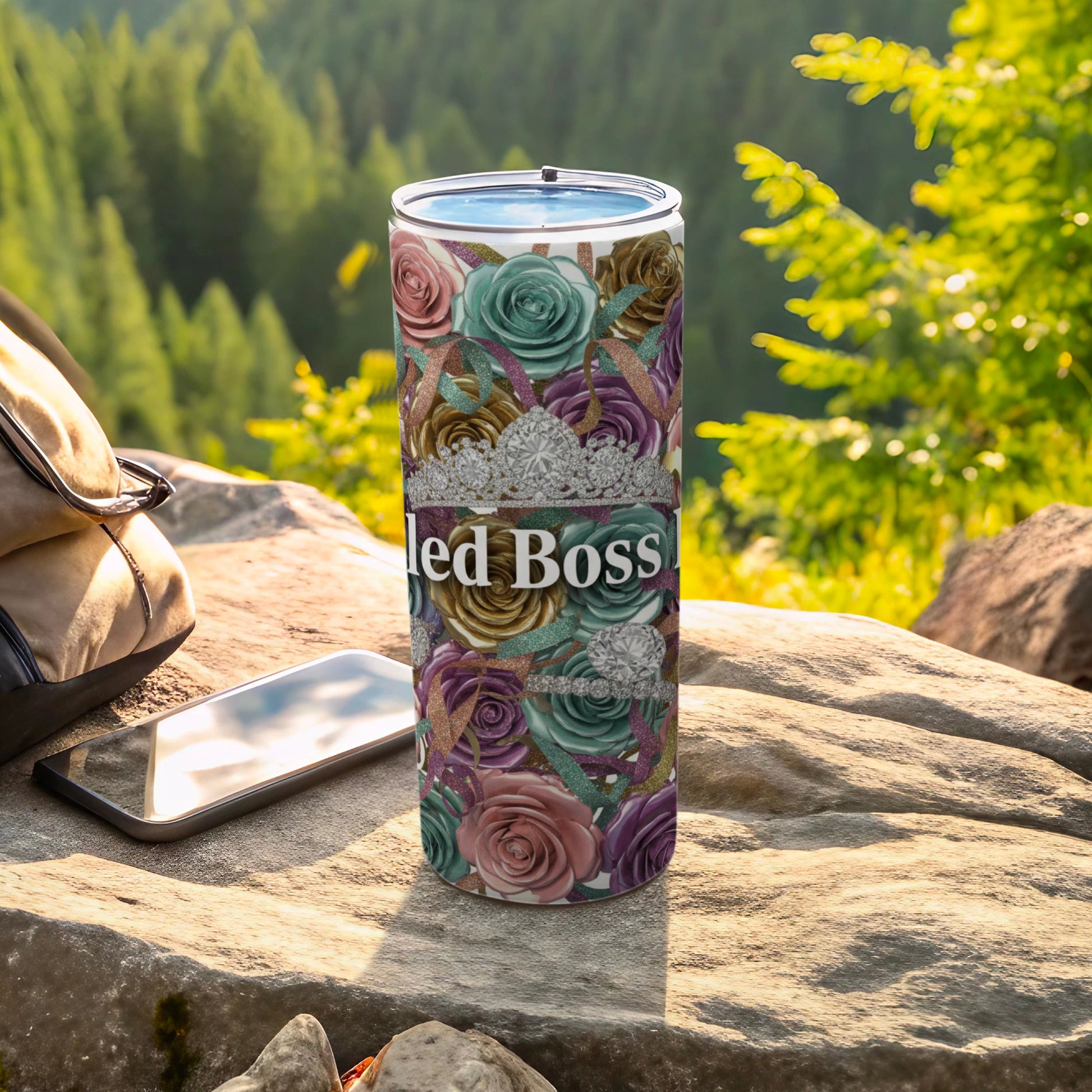 Blinged Boss Floral Insulated Tumbler Travel Cup