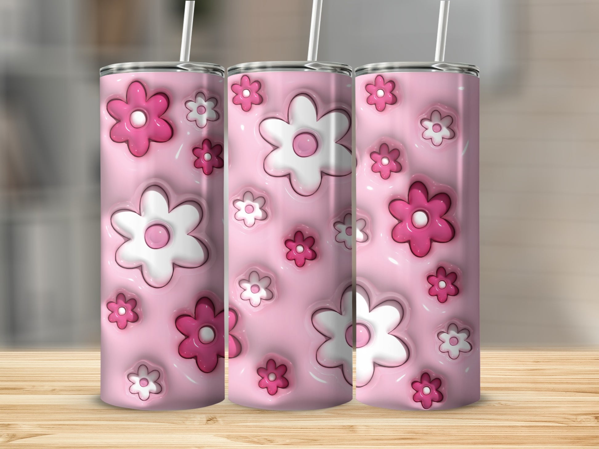 Pink Flower Pattern Stainless Steel Tumbler Drinkware