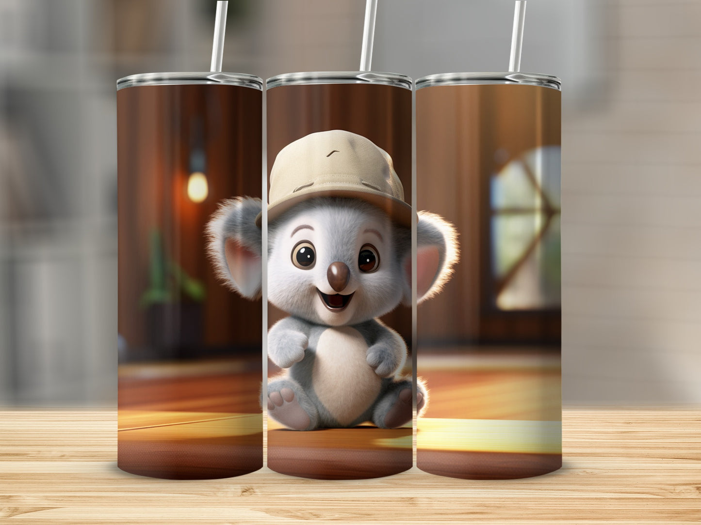 Cute Koala in Hat Design Insulated Tumbler Cup