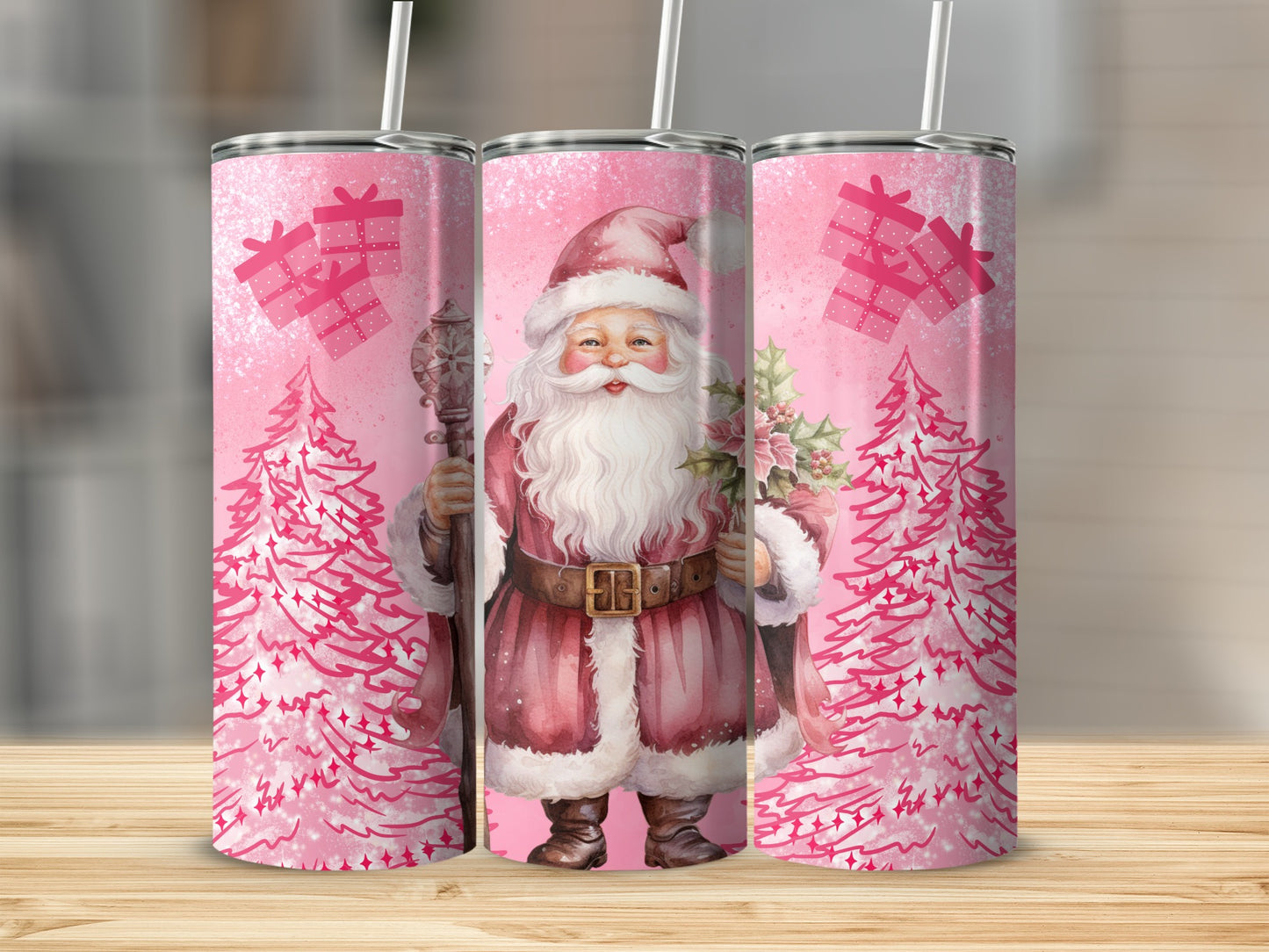 Santa Claus Pink Christmas Tumbler Holiday Gift