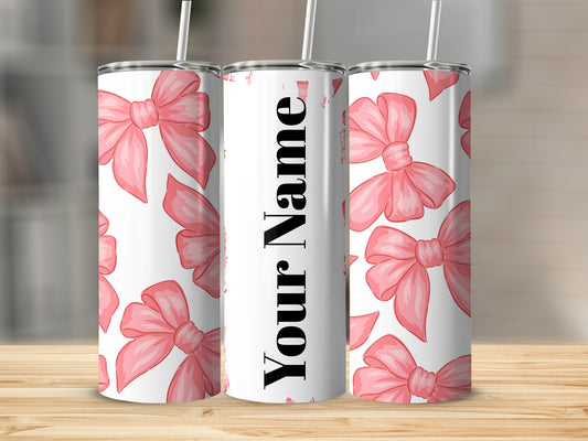 Personalized Pink Bow Pattern Design Tumbler Cup