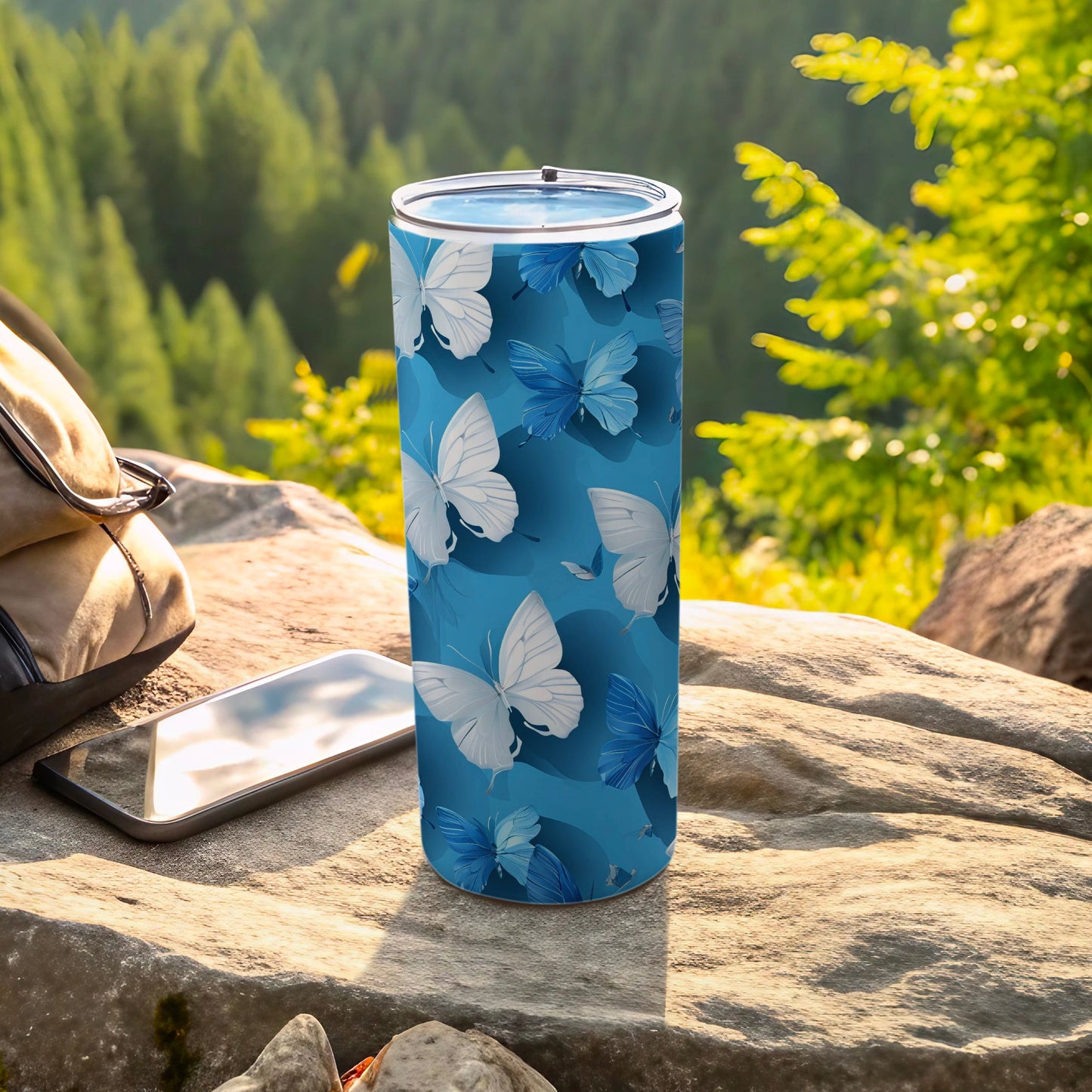 Blue Butterfly Design Travel Tumbler Stylish Beverage product type