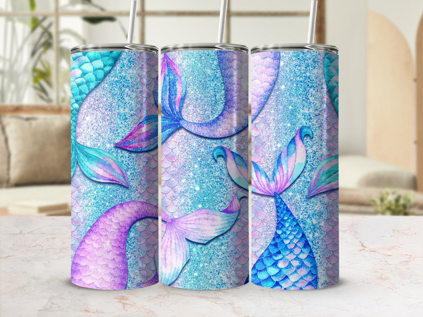 Shimmering Mermaid Scales Tails Glitter Blue Purple Pink Tumbler product type