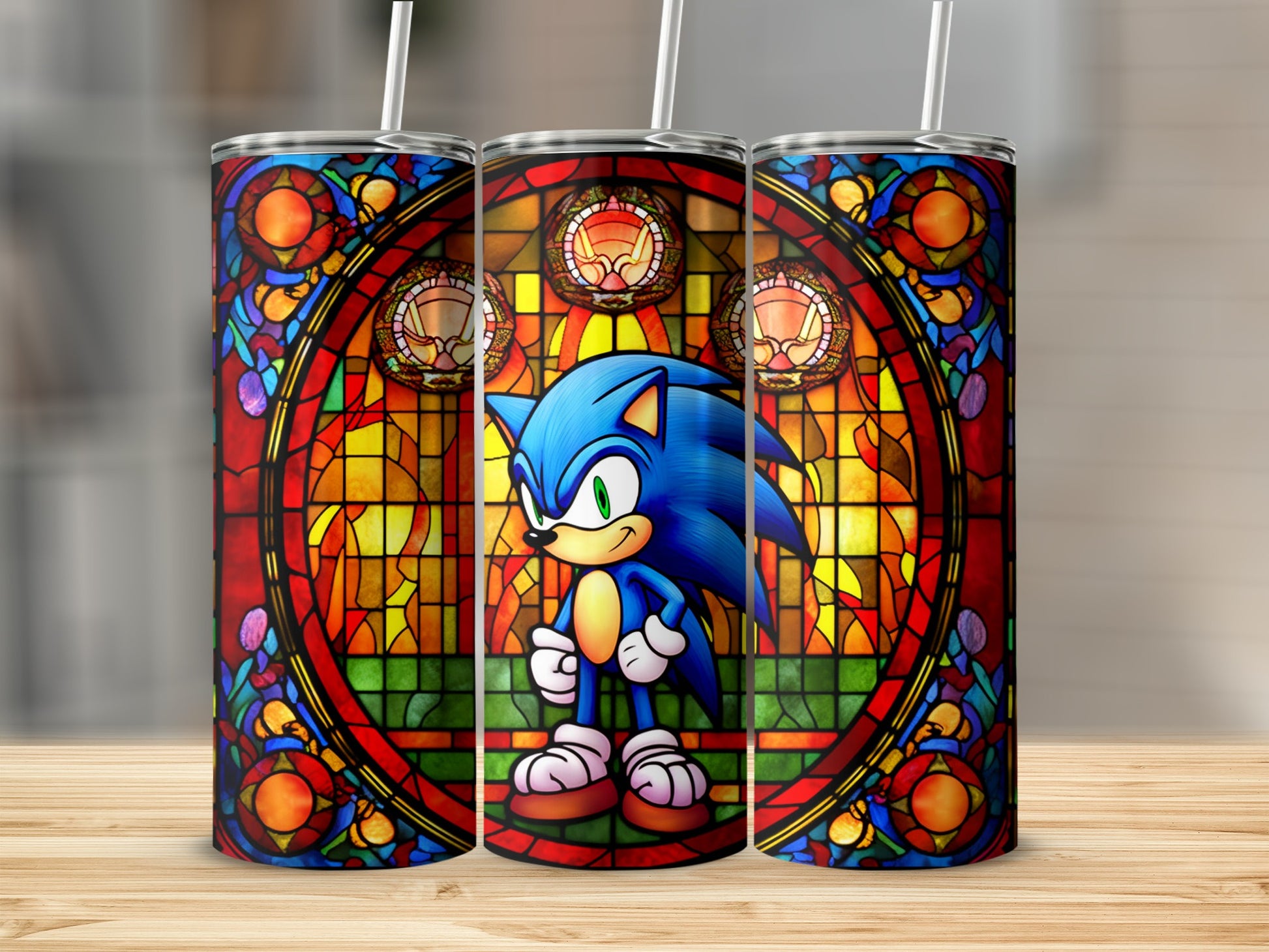 Stained Glass Sonic the Hedgehog Tumbler Cup