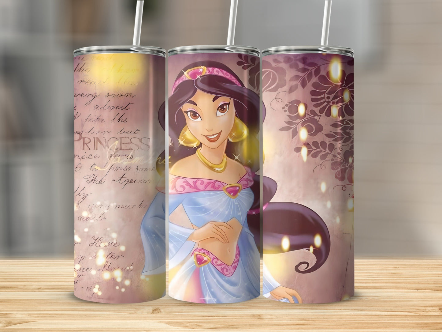Princess Design Tumbler with Straw Beverage Holder