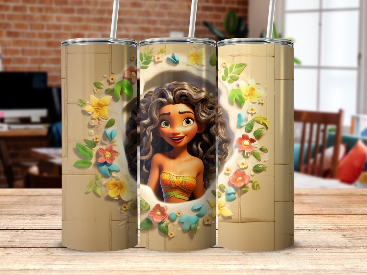 Animated Character with Floral Pattern Tumblers