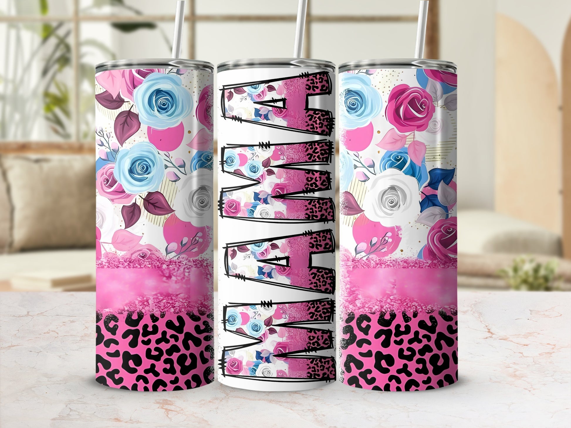 Pink Floral and Animal Print Double-Walled Tumbler