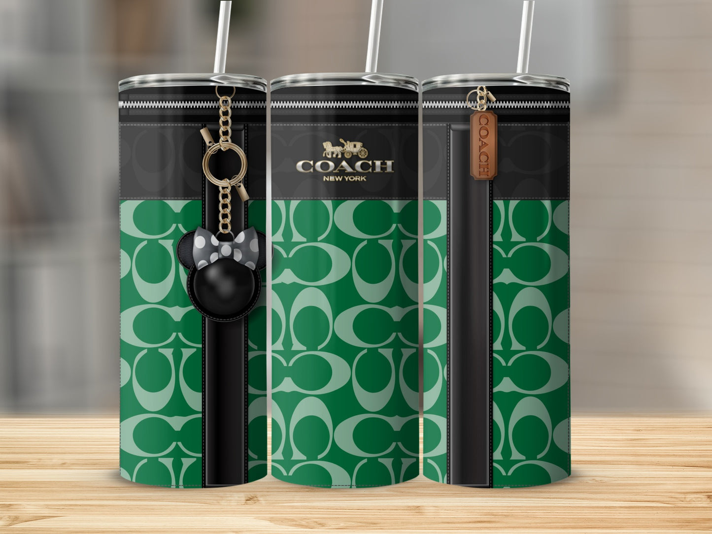 Stylish Green Coach New York Tumbler with Cute Charm