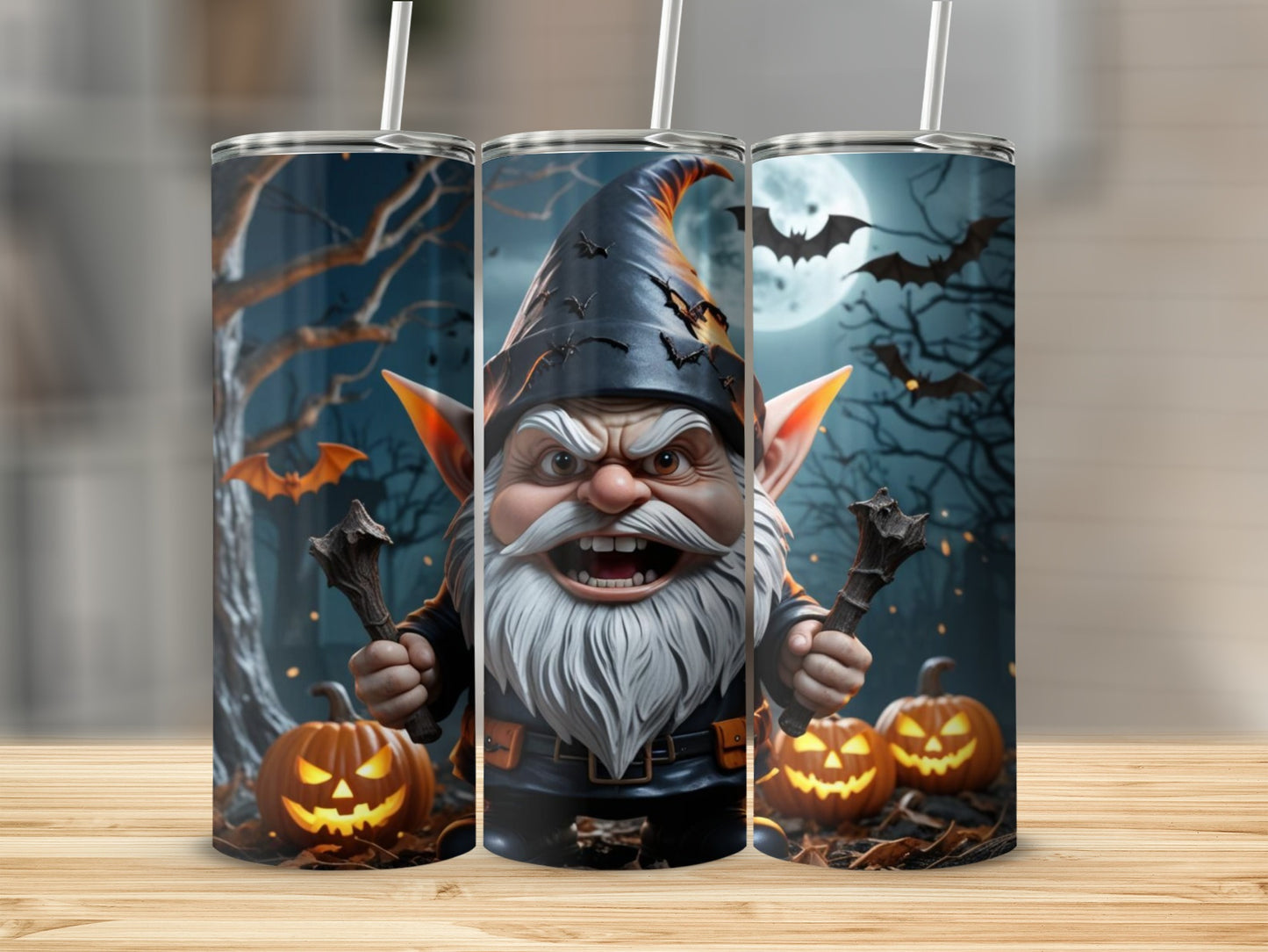 Halloween Gnome Tumbler with Jack-o'-Lanterns and Bats