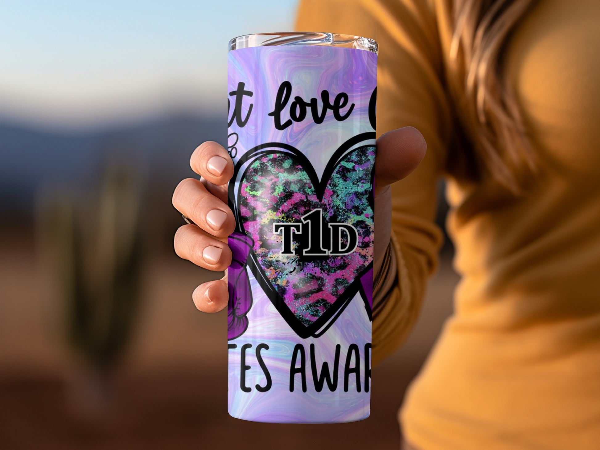 T1D Awareness Heart Pattern Insulated Tumbler Cup