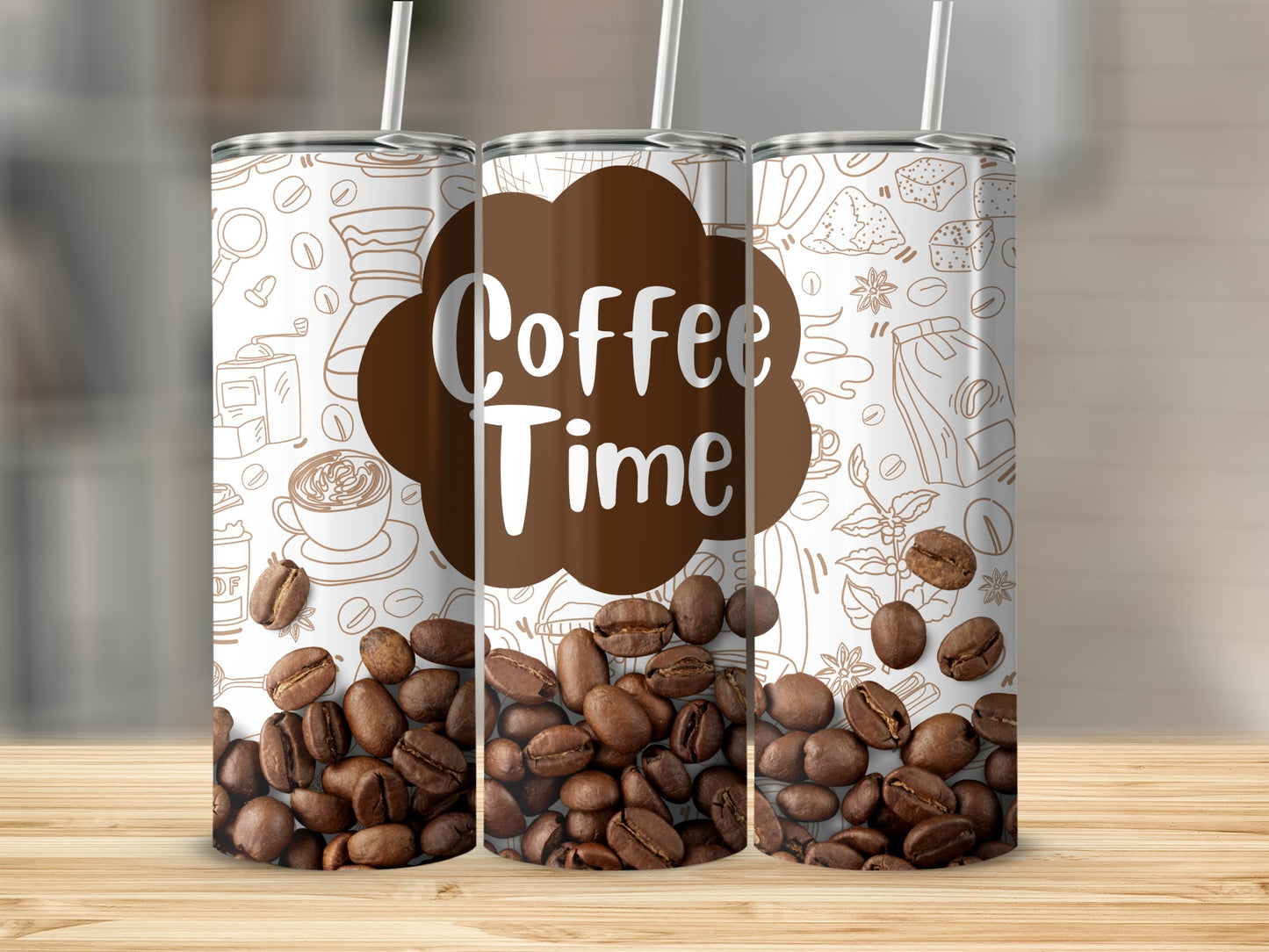Coffee Time Insulated Tumbler with Lid and Straw