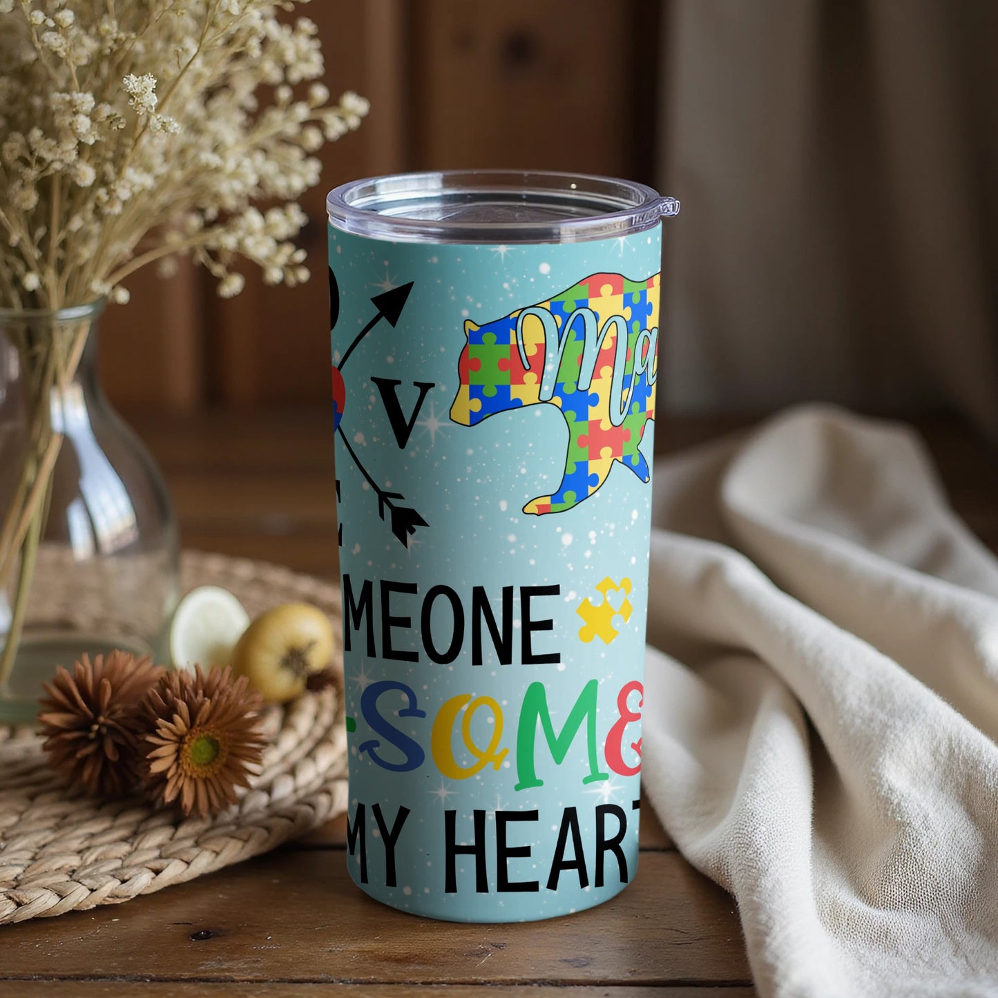 Autism Awareness Colorful Tumbler with Puzzle Pieces