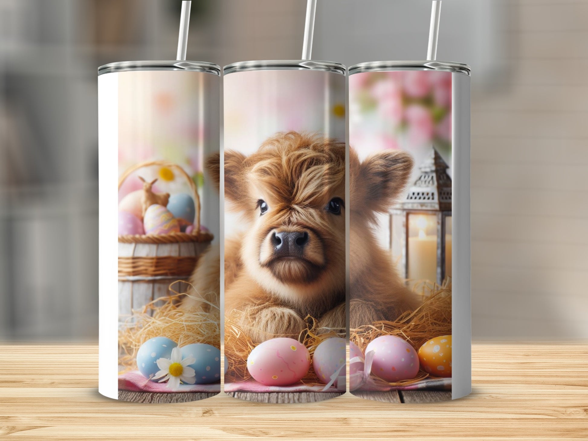 Adorable Cow Easter Eggs Tumbler with Straws