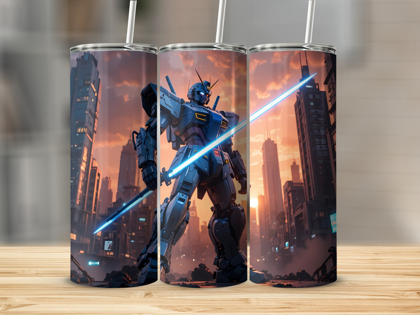 Futuristic Robot Cityscape Design Tumbler