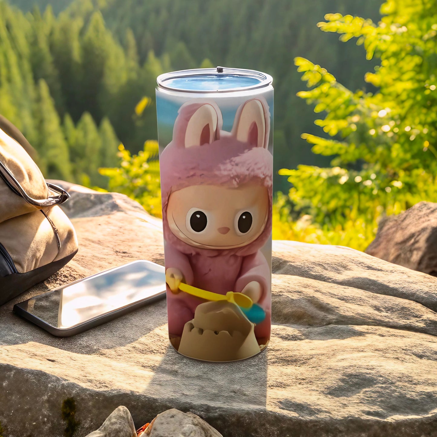 Cute Child in Bunny Outfit Tumbler with Shovel Design