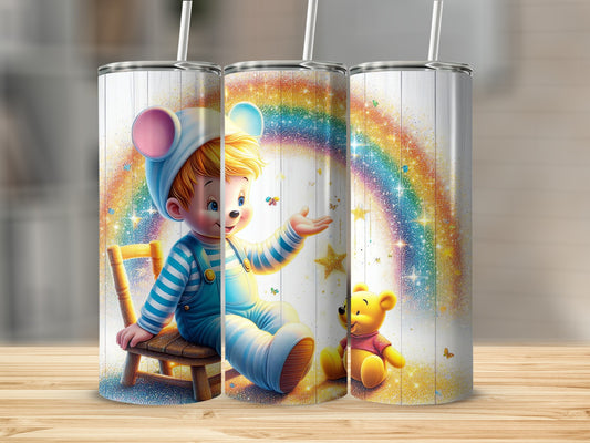 Boy in Mouse Hat with Winnie Rainbow Design Tumblers