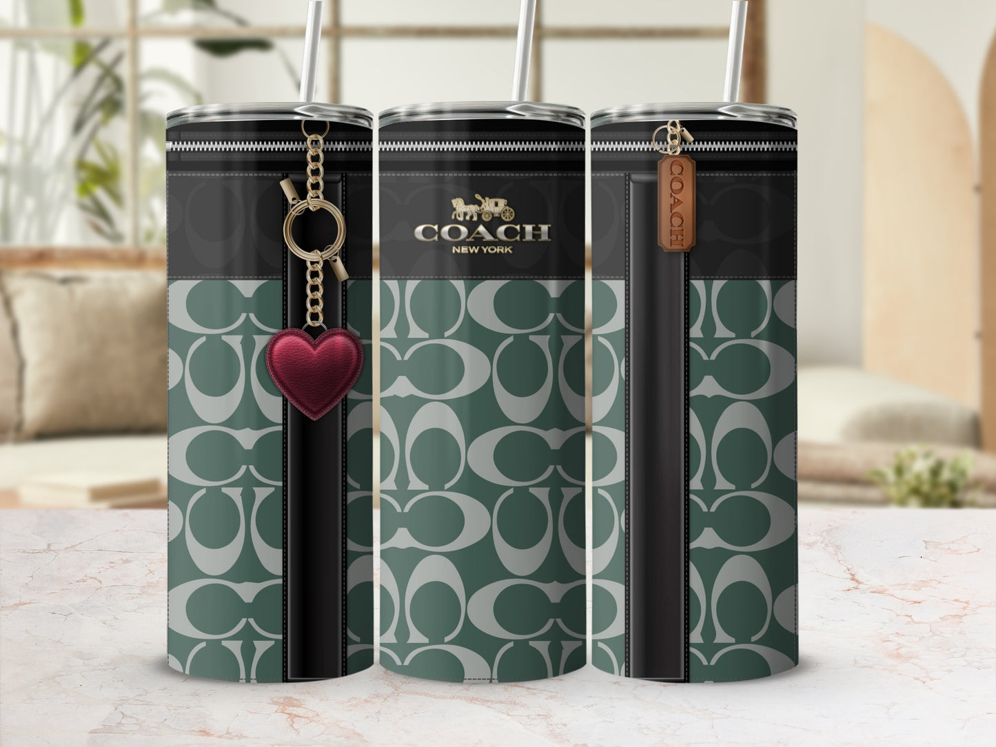 Stylish Designer Patterned Travel Tumbler with Heart Charm