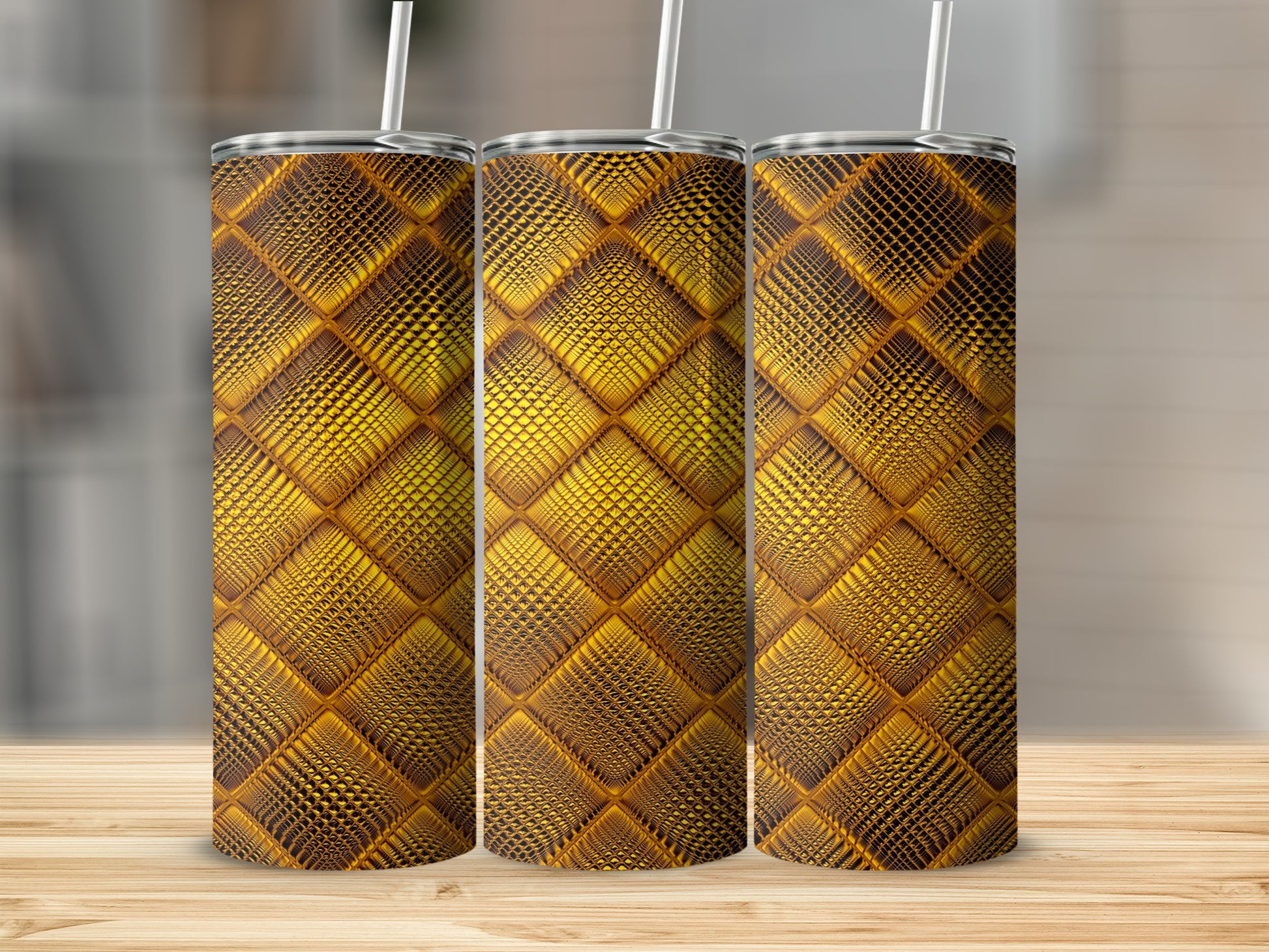 Shiny Golden Rhombus Embossed Grid Design Tumbler product type