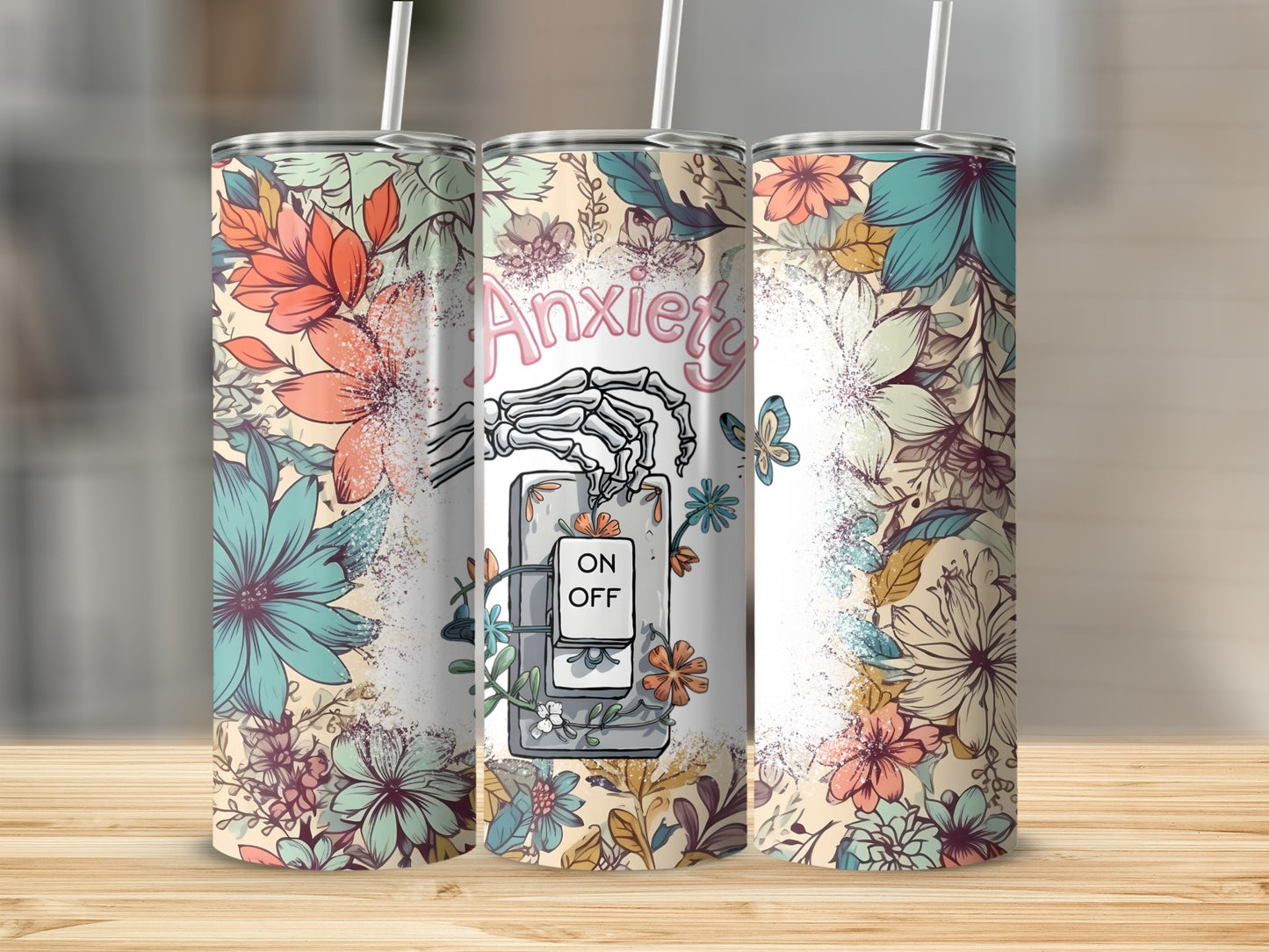 Anxiety Floral Switch On Off Design Insulated Tumbler