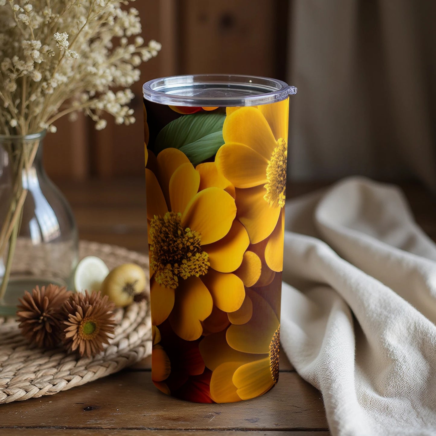 Vibrant Yellow Floral Travel Tumbler for On-the-Go Hydration