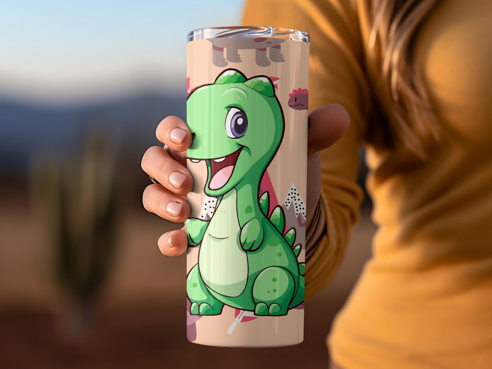 Adorable Green Dinosaur Tumbler for Kids and Adults