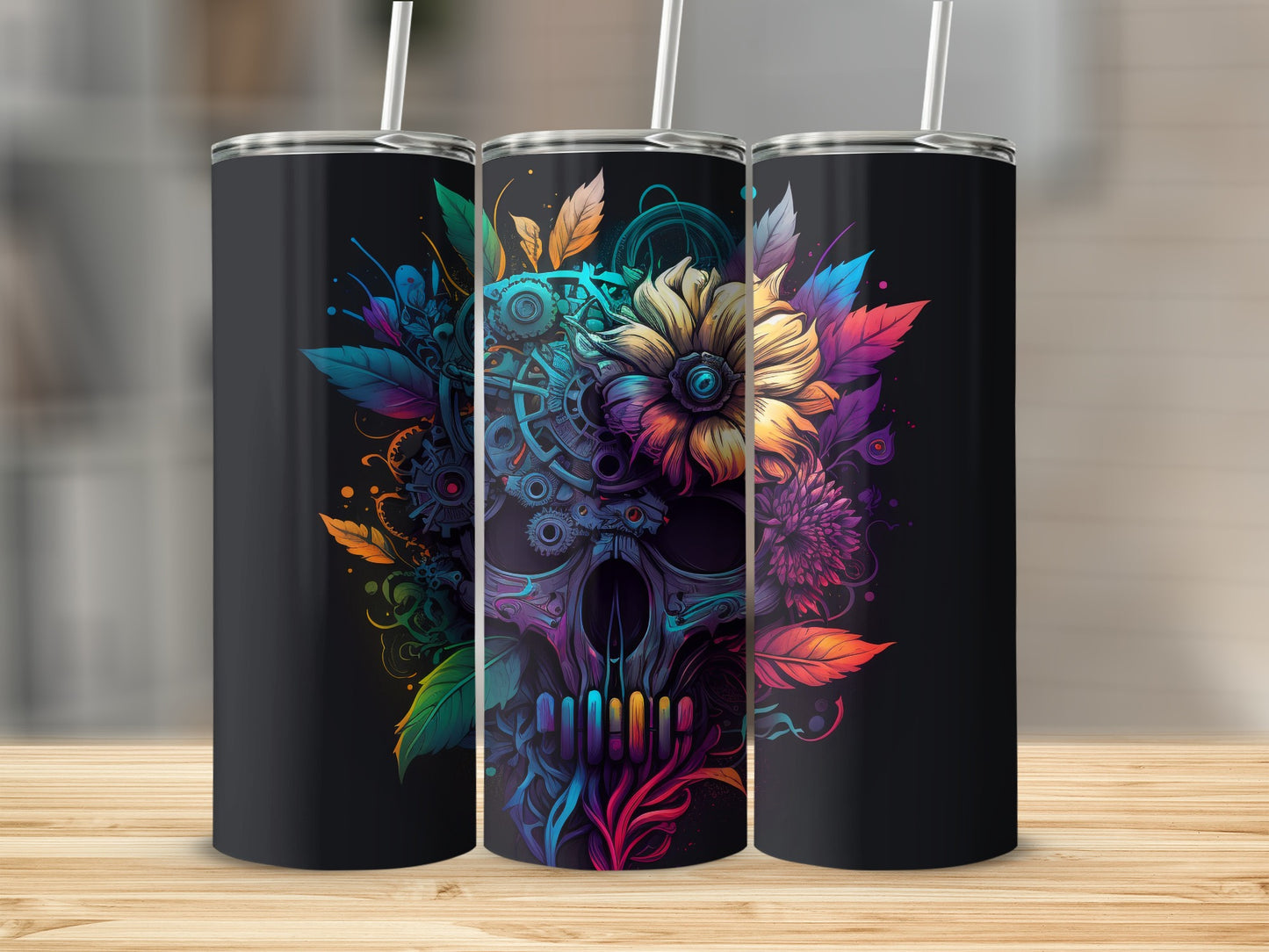 Colorful Abstract Skull Design Tumbler