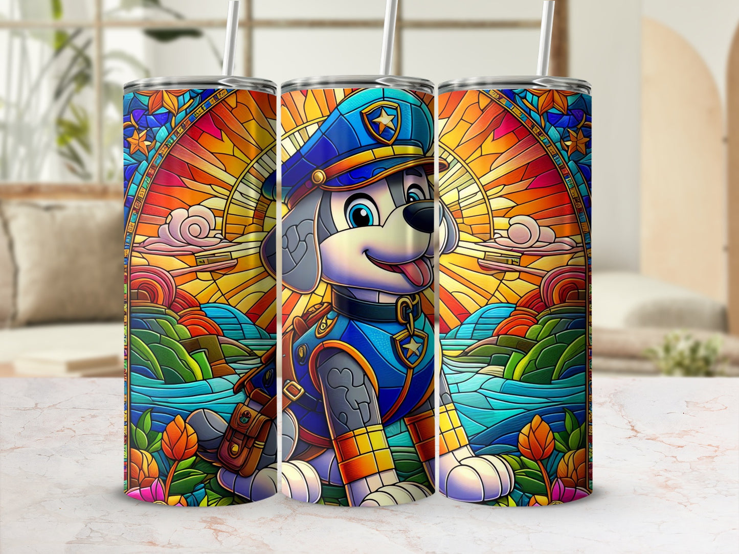 Colorful Cartoon Dog and Nature Inspired Tumbler