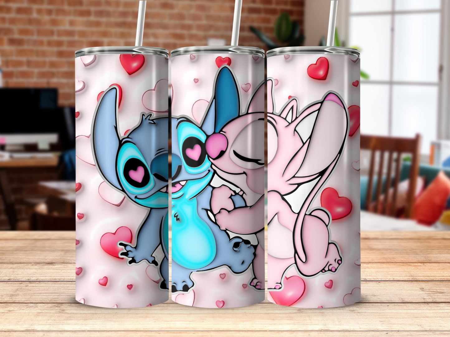 Adorable Cartoon Characters with Hearts Design Tumbler