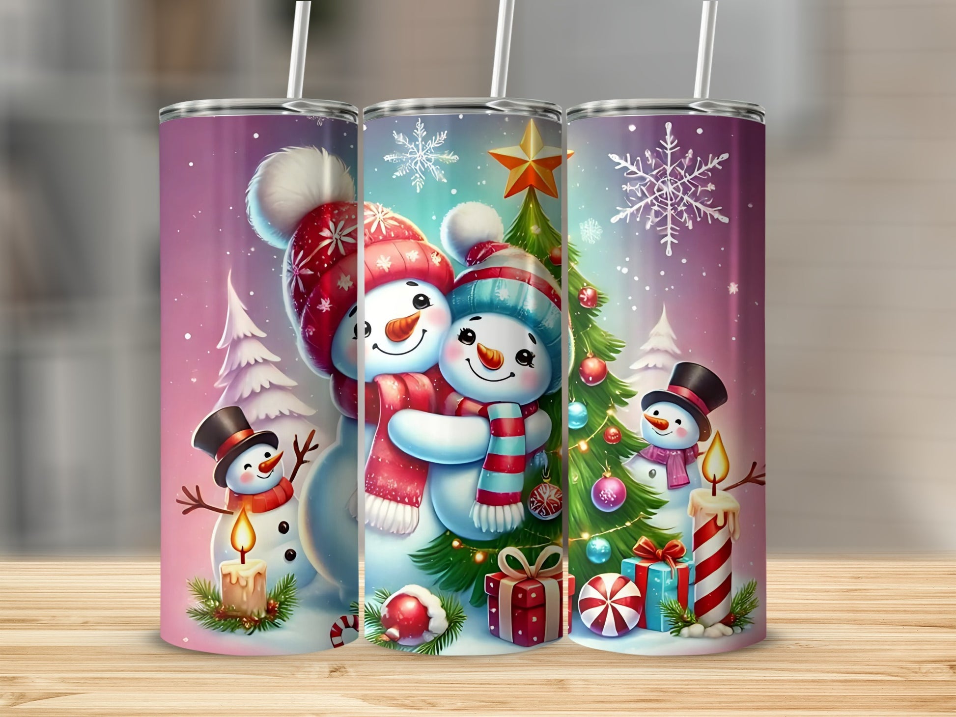 Festive Snowman and Christmas Tree  Tumbler