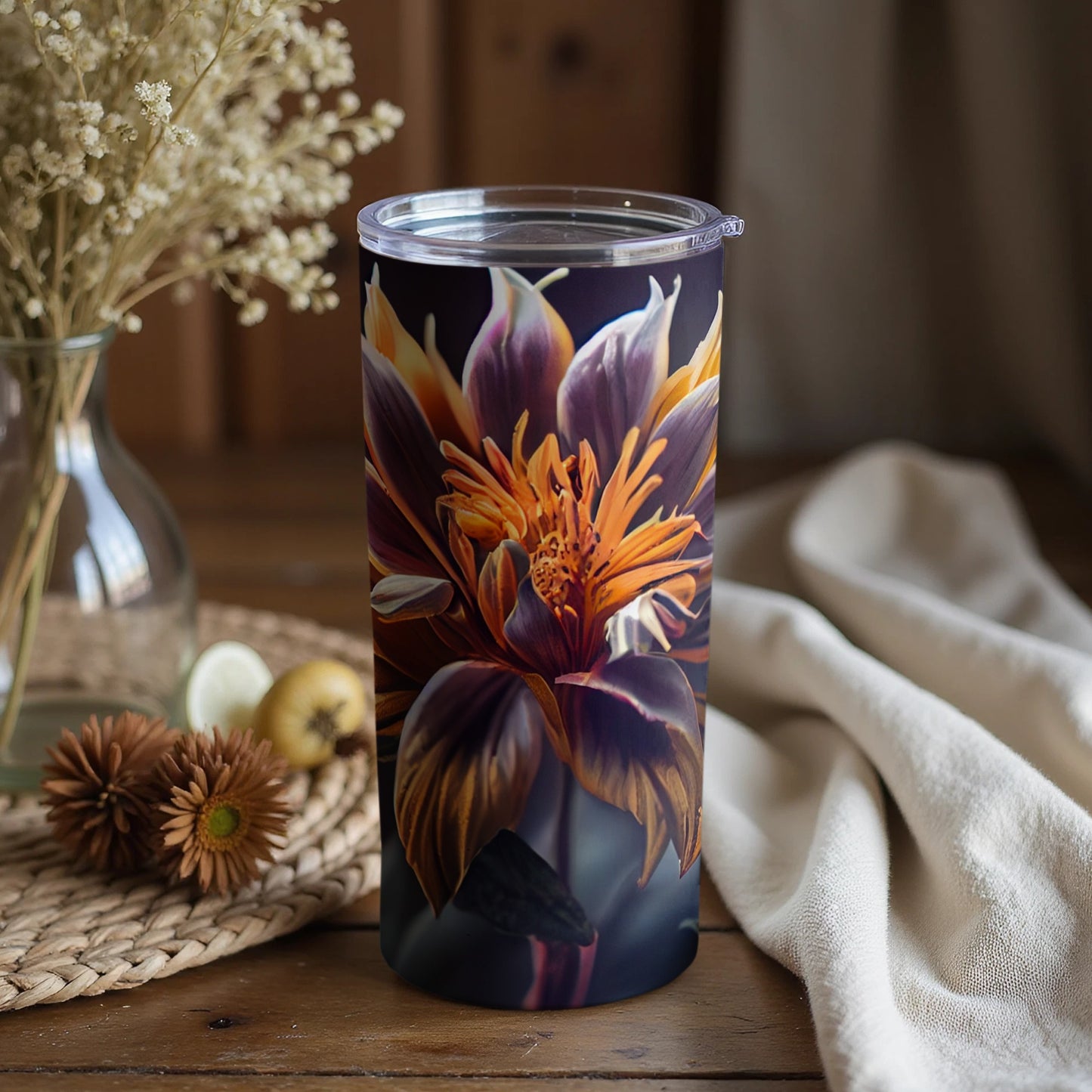 Vibrant Floral Design Insulated Tumbler Cup