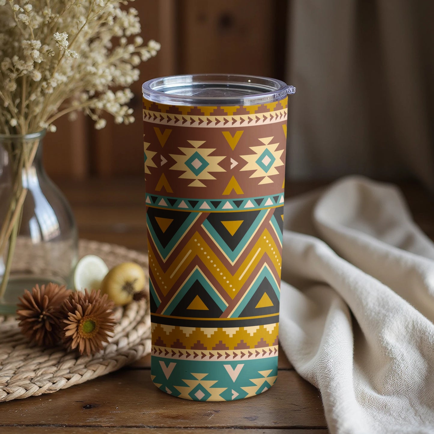 Aztec Patterned Insulated Travel Tumbler Cup