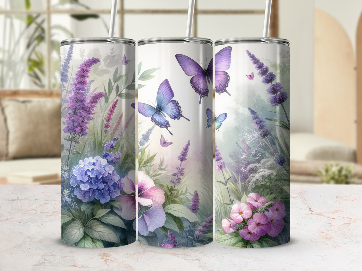 Watercolor Butterflies Lavender Hydrangea Floral product type