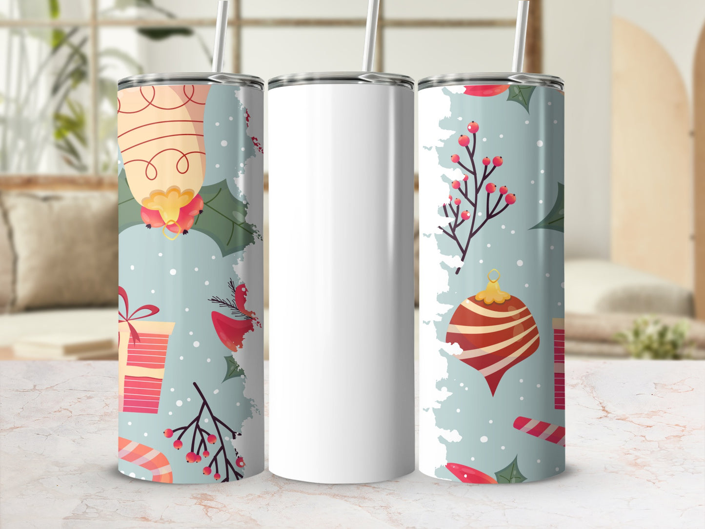 Festive Christmas Themed Tumblers Set for Holiday Cheer
