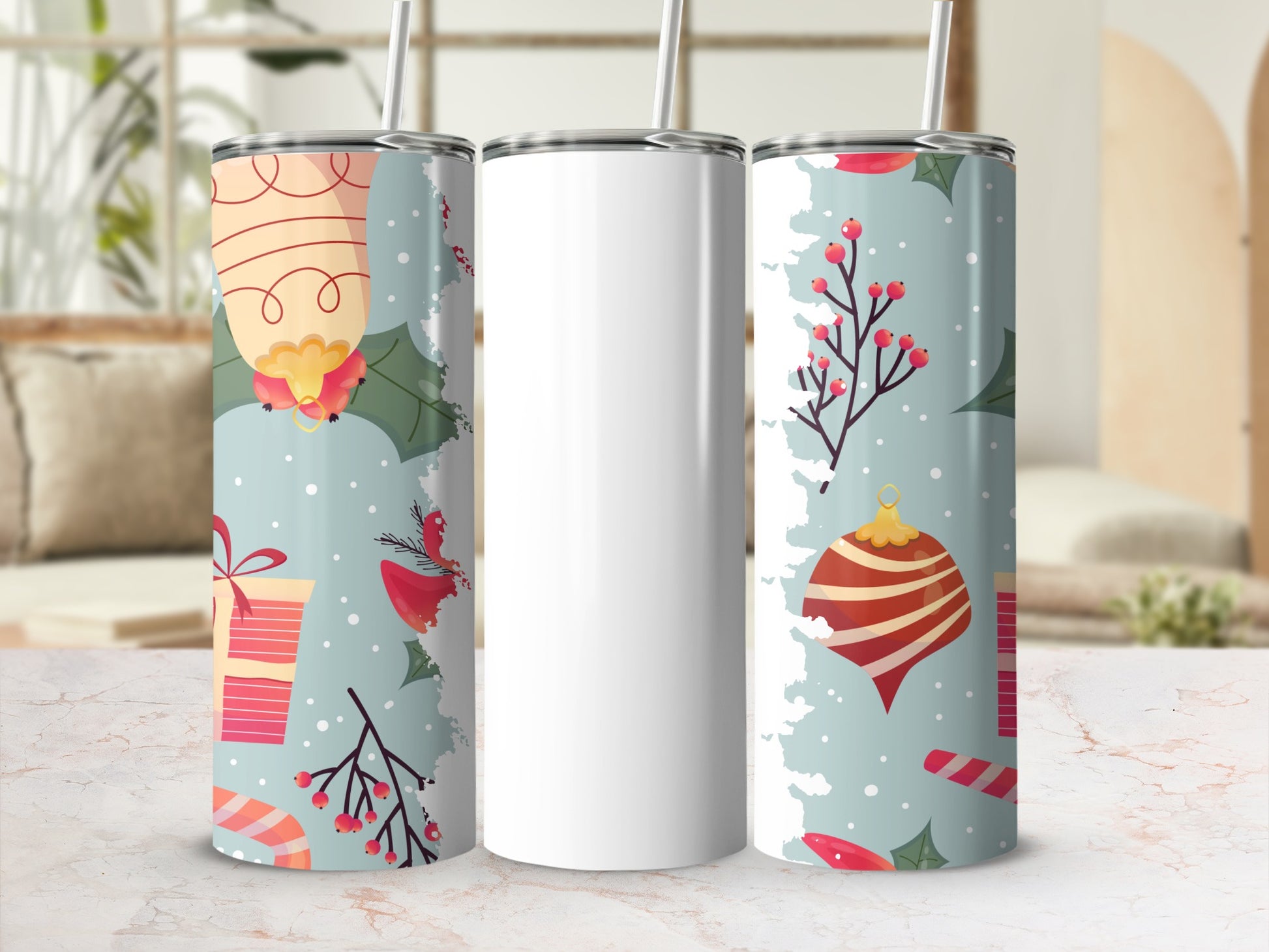 Festive Christmas Themed Tumblers Set for Holiday Cheer