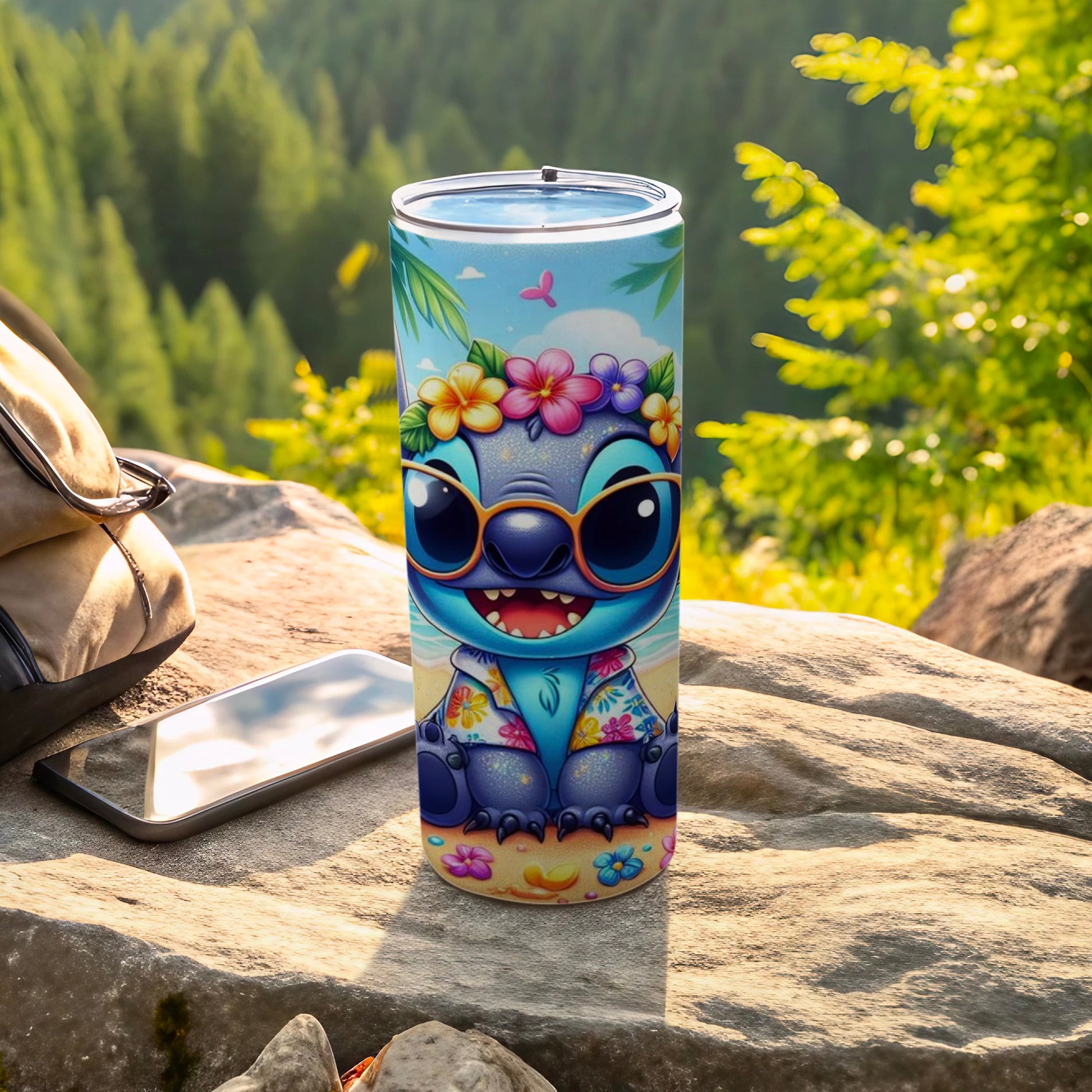 Floral Hawaiian Cartoon Character Travel Tumbler