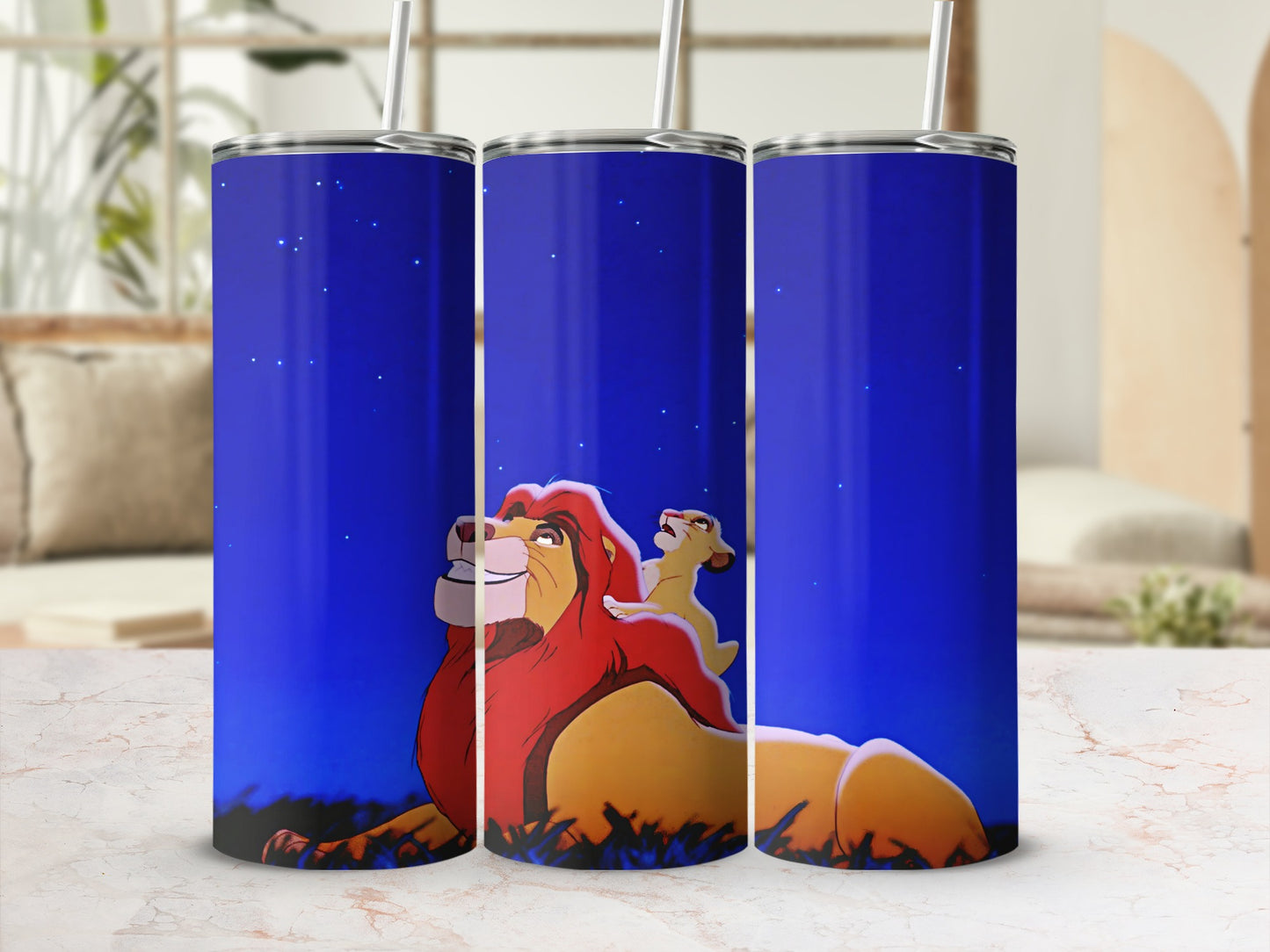 Lion and Cub with Night Sky Design Tumbler