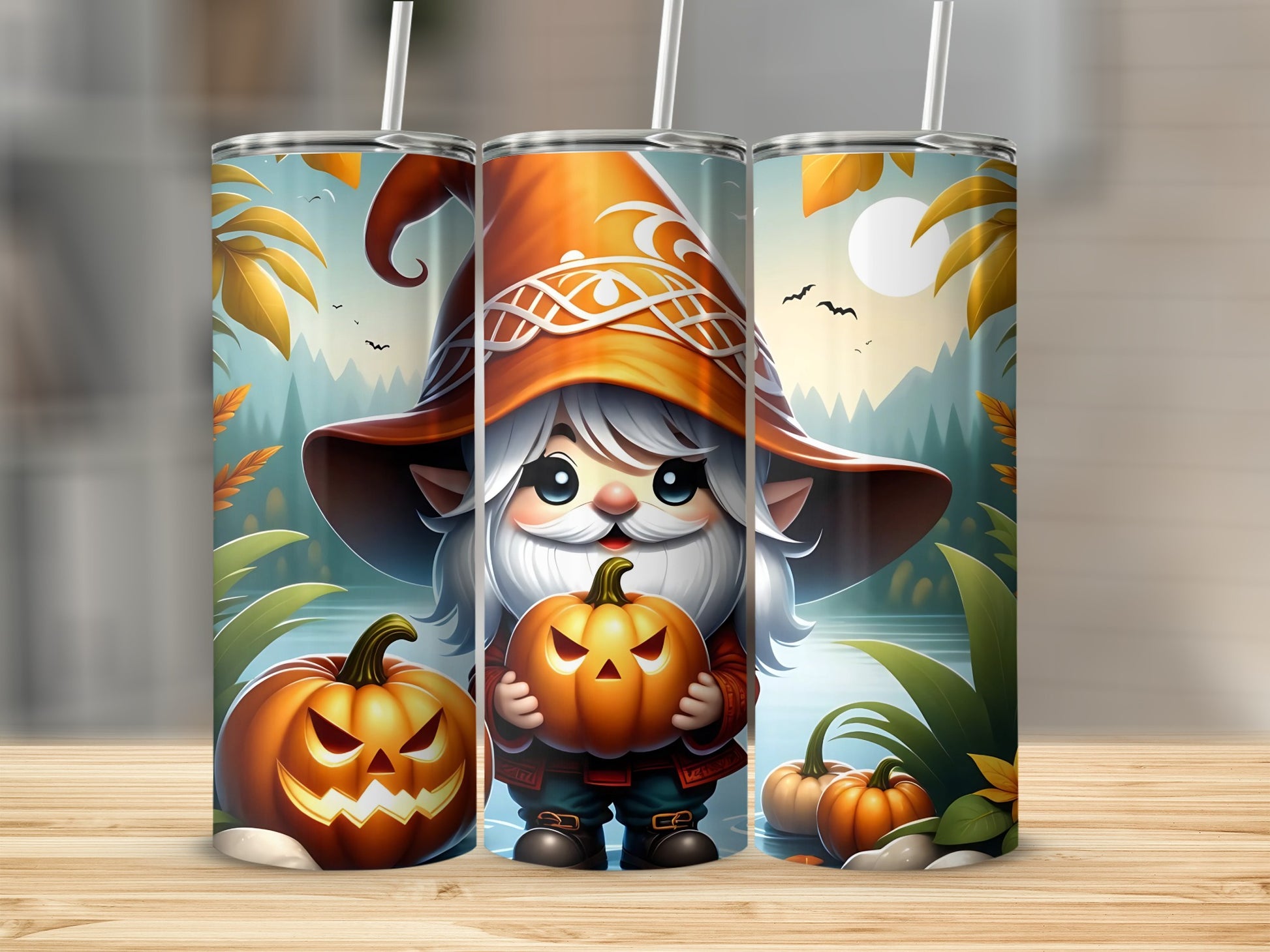 Adorable Gnome with Pumpkins Halloween Tumbler